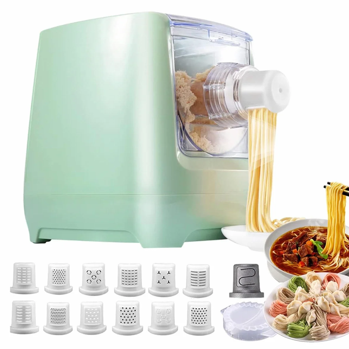 Automatyczna maszyna do robienia makaronu, elektryczna maszyna do makaronu spaghetti z 13 krążkami kształtowymi do domowego makaronu, spaghetti, fettucine i penne, do 650 g mąki