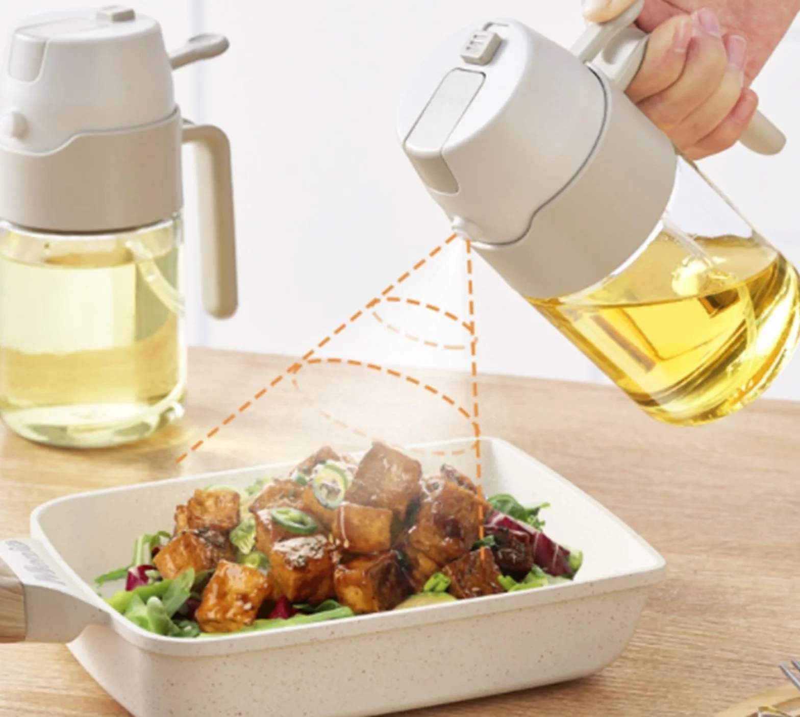 Butelka Oliwę 2 Szt. W 1 Dozownik Oliwy Z Oliwek Do Gotowania Sałatki Air Fryerze Dozownik Oleju Kuchennego(White,550ml)