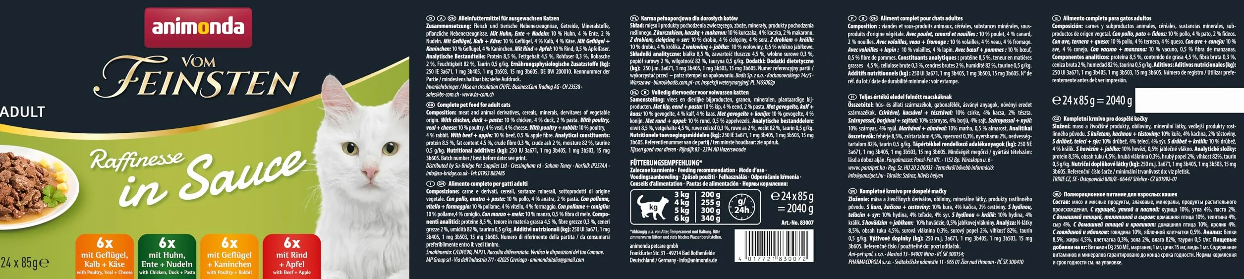 animonda vom Feinsten Premium karma dla kotów mokra w sosie wyrafinowanym, 24 worki porcjowe (24 x 85 g), mokra karma dla kotów bez zbóż, bez cukru, ze świeżymi mięsistymi składnikami