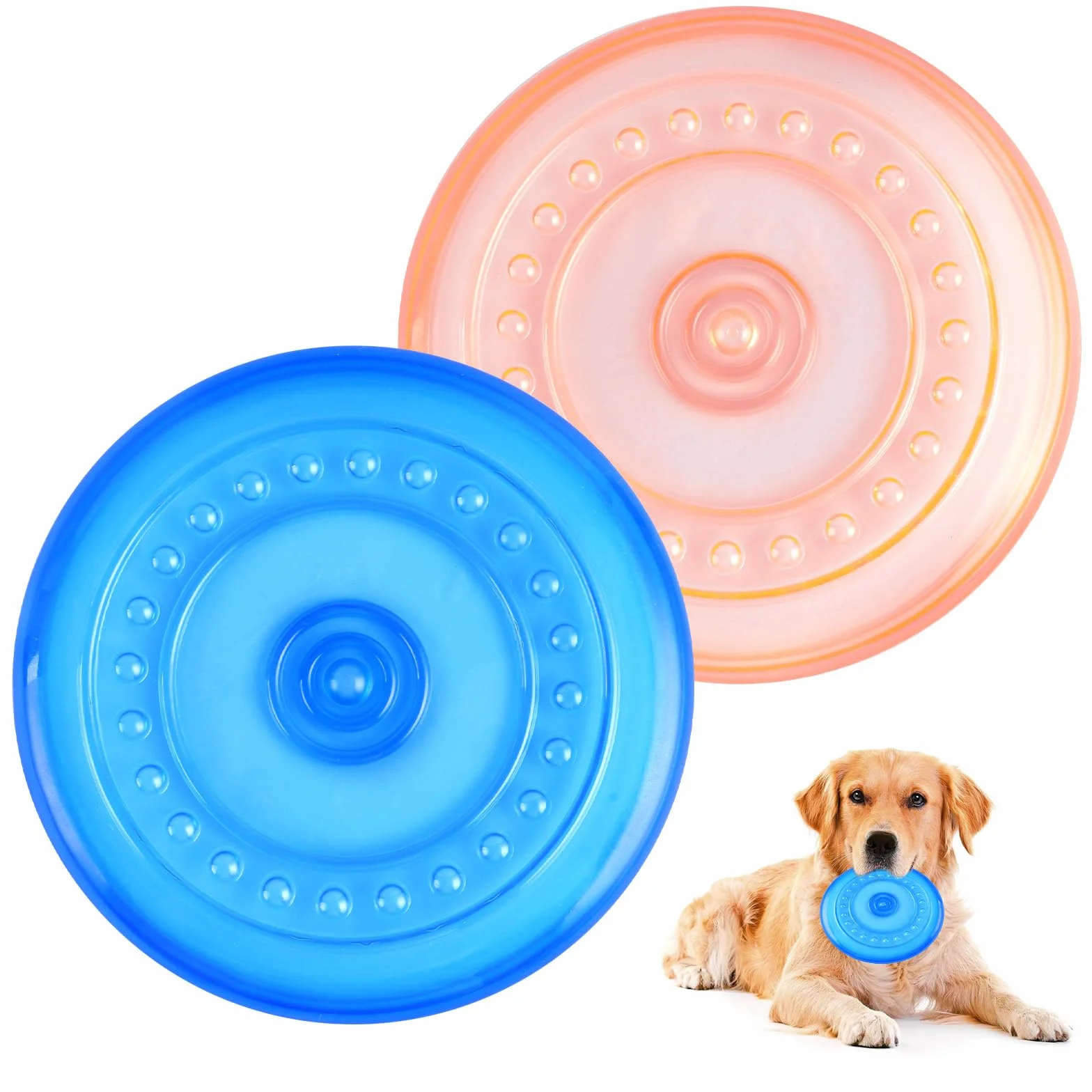 2 sztuki krążków dla psów, 18,5 cm, fryzura, z naturalnego kauczuku, frisbee dla psów na ląd i wodę, krążki do treningu psów, łapania, zabawy (niebieskie + pomarańczowe)