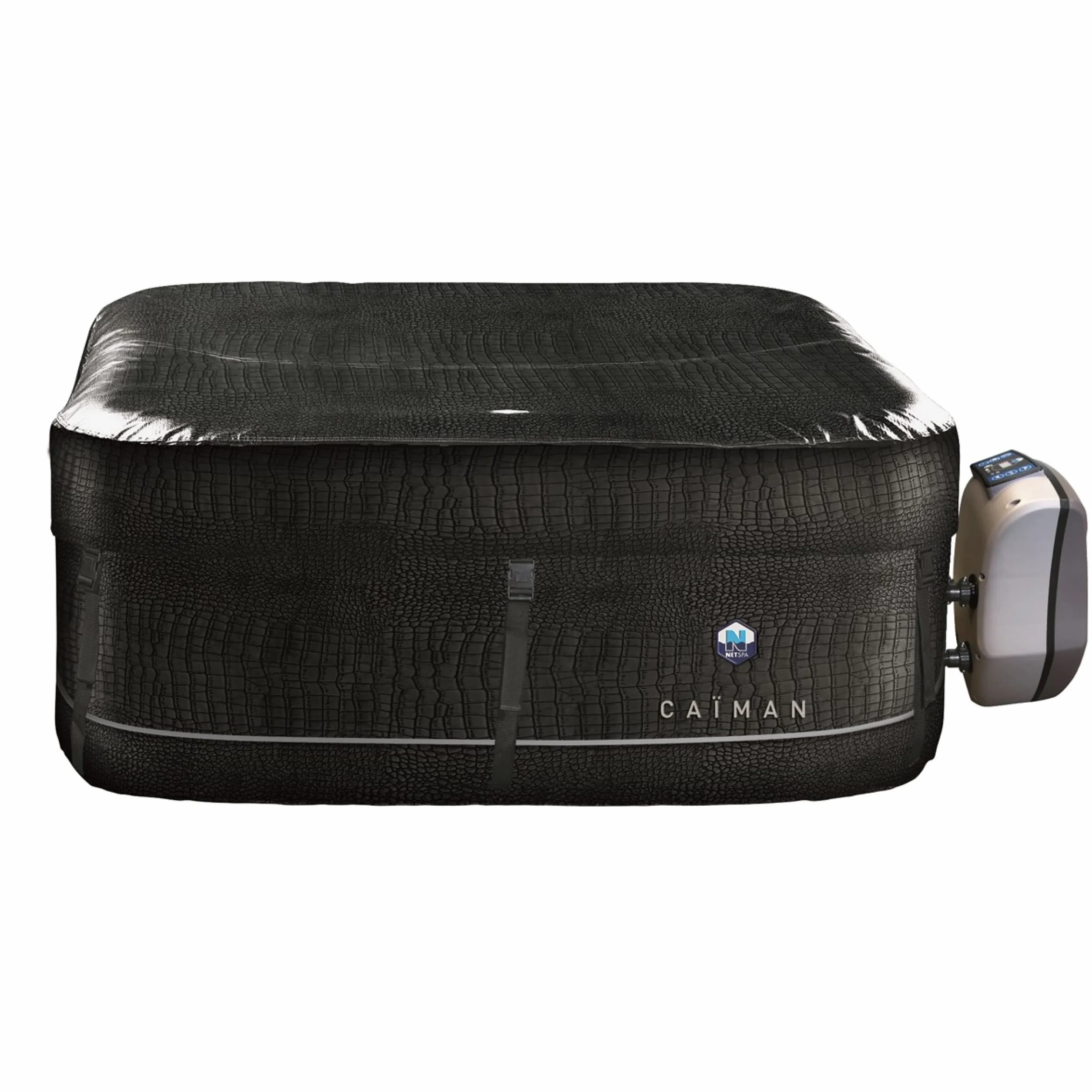 NetSPA - Kwadratowy nadmuchiwany SP-CAM130D - 4 osoby - 168X70Cm - Powłoka PVC laminowana sztuczna skóra - Pokrowiec z efektem krokodyla - Podszewka wewnętrzna perła - montaż 15 minut