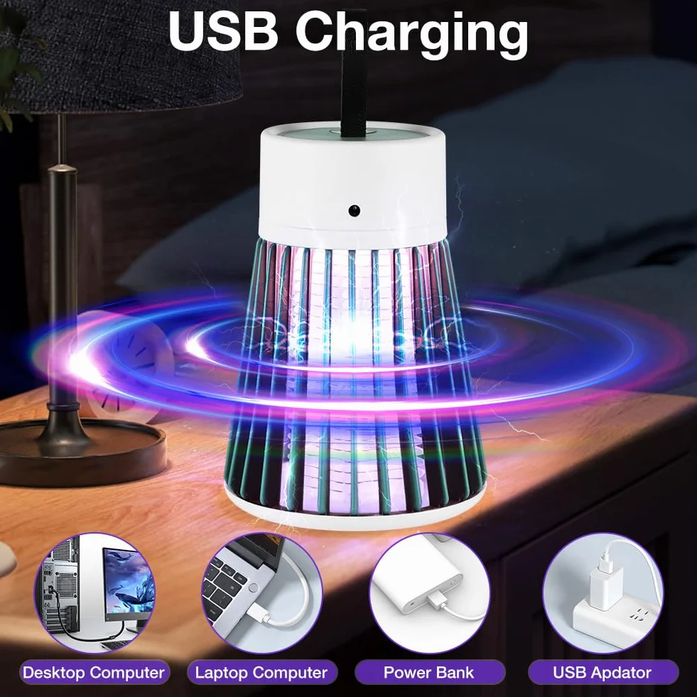URAQT Elektryczny niszczyciel owadów, lampa na komary 5W 2000V pułapka na komary, ochrona przed komarami, USB, 2 w 1 Elektryczny niszczyciel owadów z lampką nocną na owady, wewnątrz i na zewnątrz