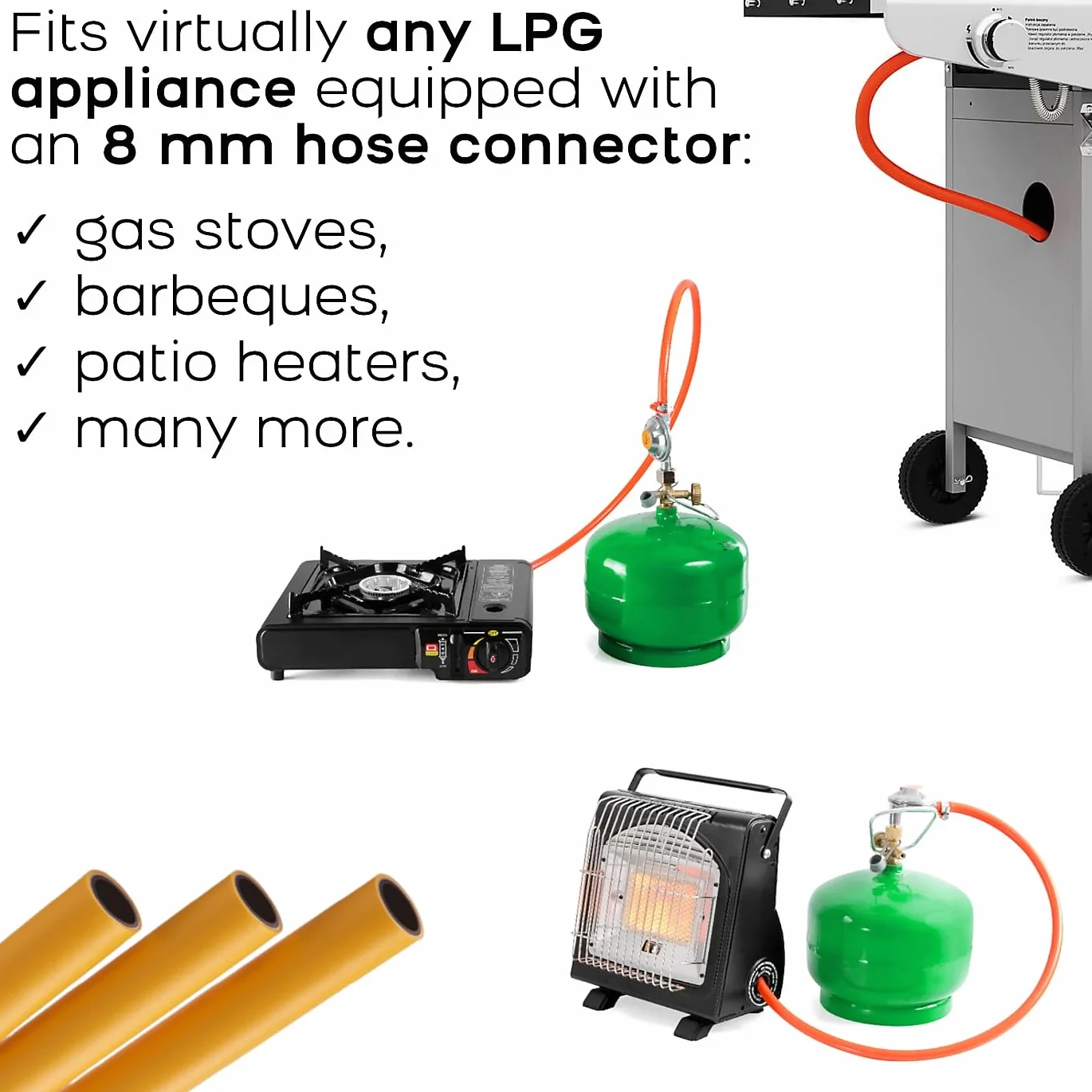 Jiusion British Standard zestaw rur gazowych 2 m, średnica wewnętrzna 8 mm, wąż LPG z PCW + 2 klipsy instalacyjne, trwały i smaczny