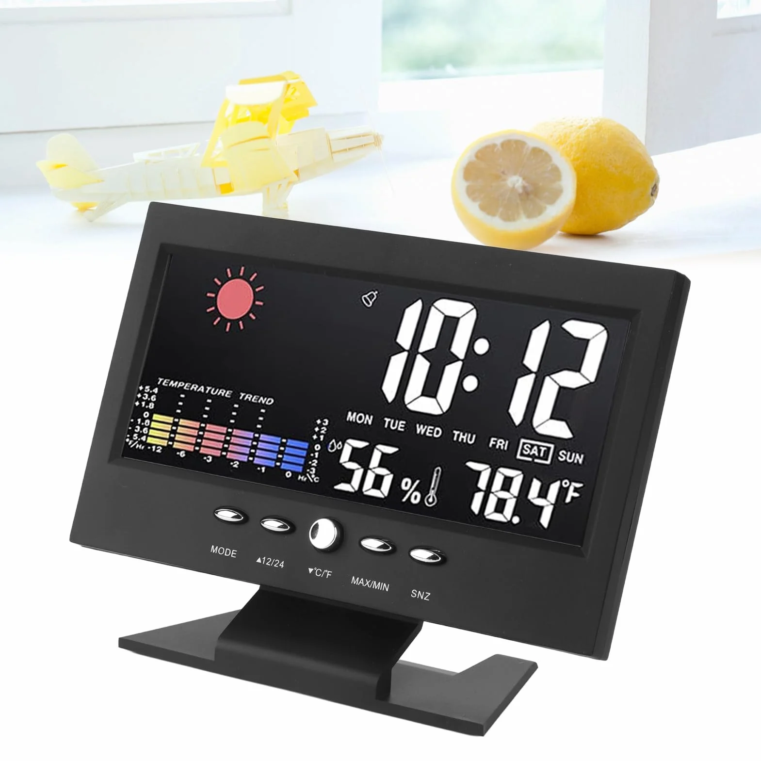 Qcwwy Radio, Zegar, Pogoda Elektroniczny Budzik z Wyświetlaczem, Abs Stacje Pogodowe, Lustro, Czarny Zegar do Sypialni, Zegar do Pokoju Domowego, Uchwyt, Wyświetlacz, Monitorowanie Pogody