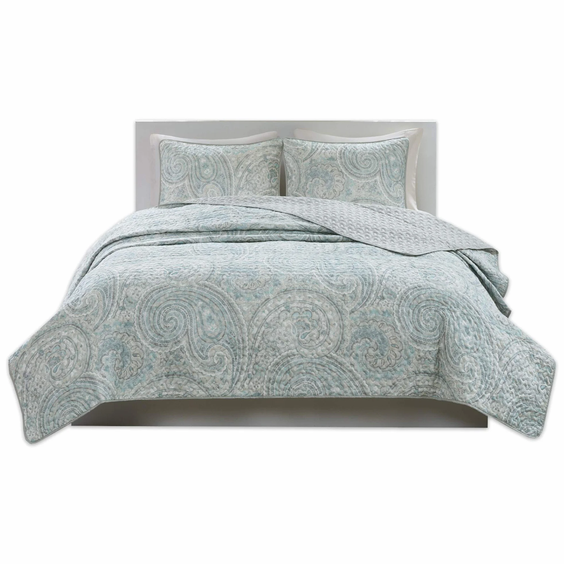 Comfort Spaces Zestaw kołder - modna letnia poszewka Paisley, przytulna narzuta, lekka całoroczna warstwa pościeli na zimę, pasujące szamy, King/Cal King, Kashmir Paisley Blue