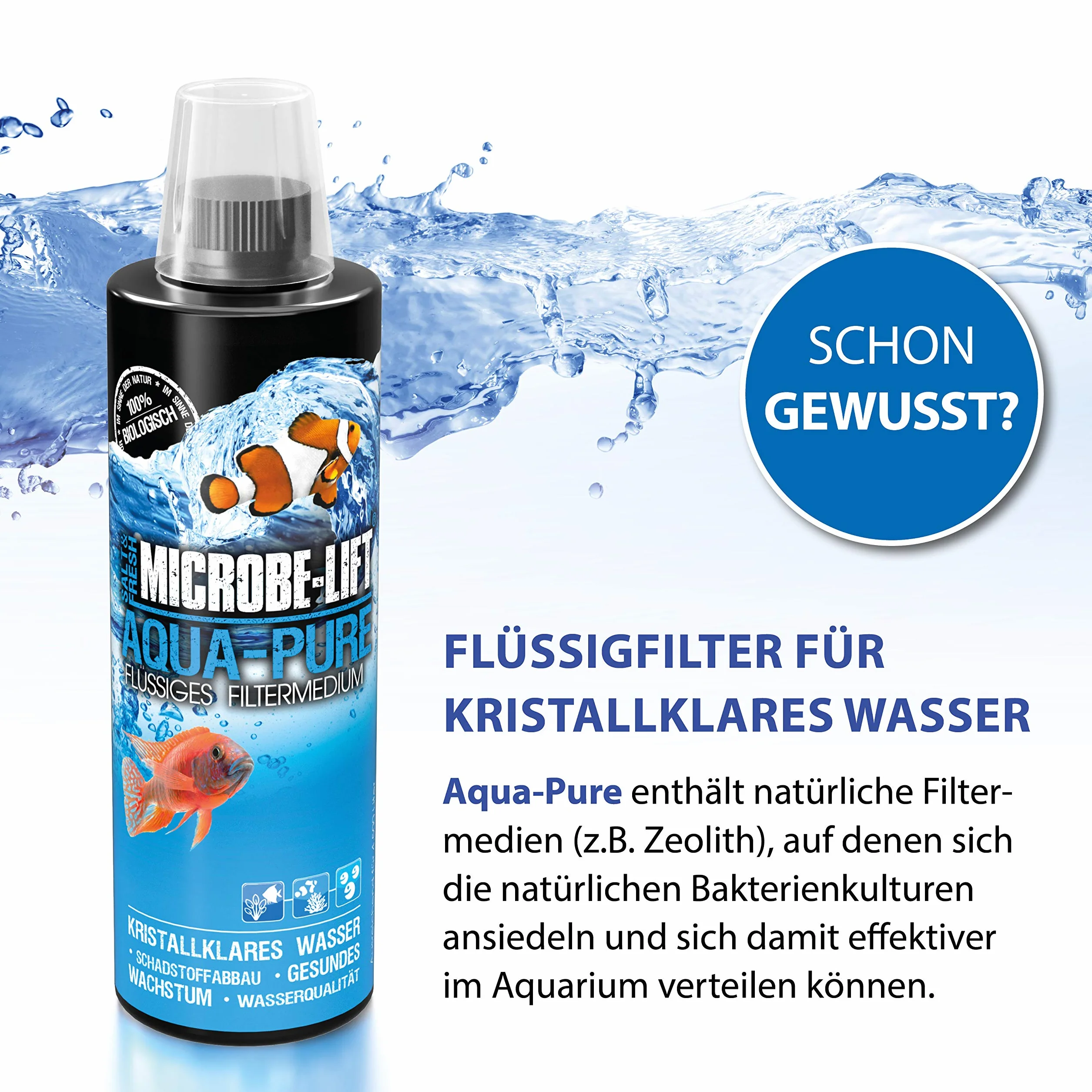 Microbe-Lift® - Aqua Pure | Płynny środek zapobiegający zakłóceniom dla krystalicznie czystej wody | 100% naturalny z bakteriami | Do wszystkich akwariów | Zawartość: 473ml
