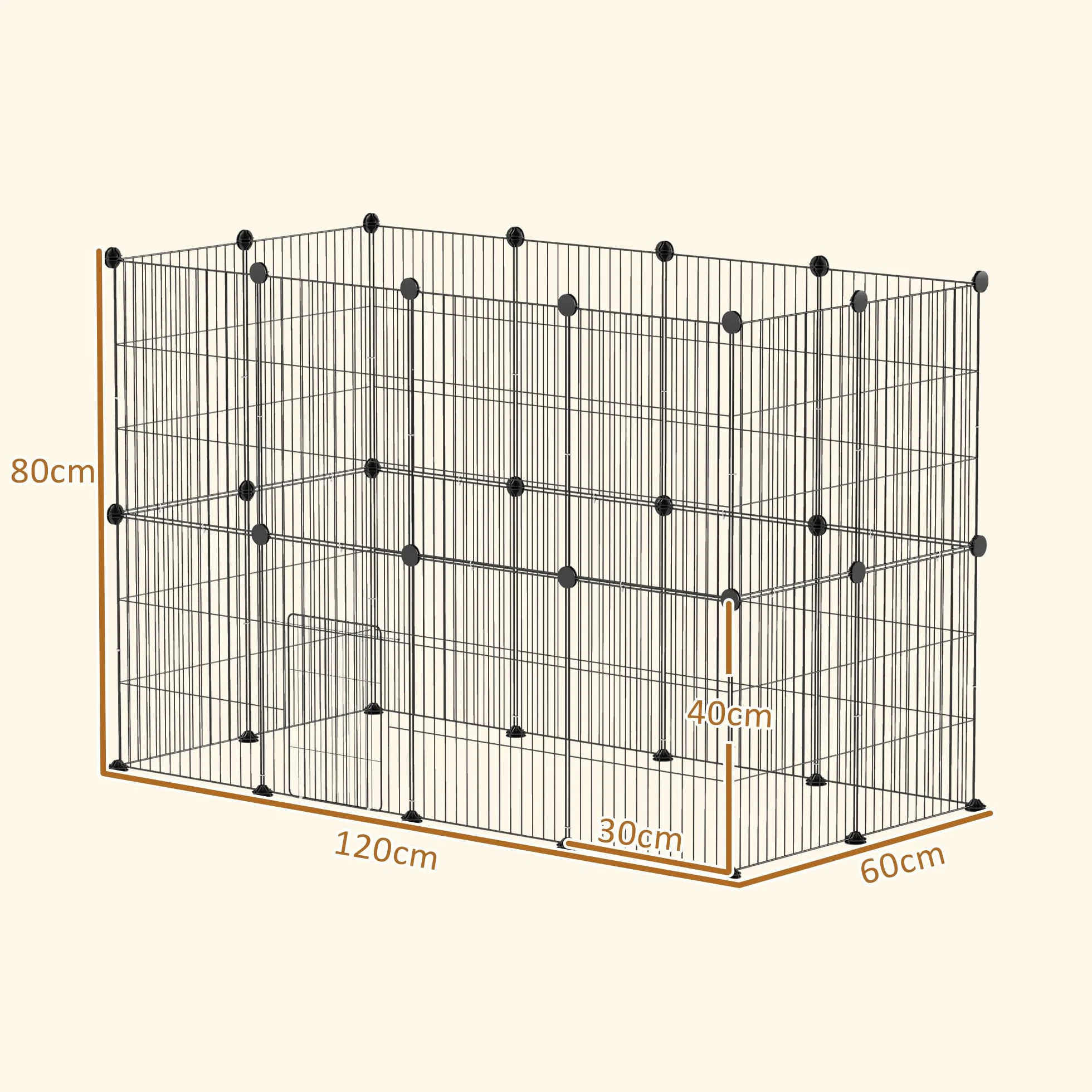 PawHut Obudowa dla zwierząt 24 panele stalowa kratka 120 x 60 x 80 cm czarna