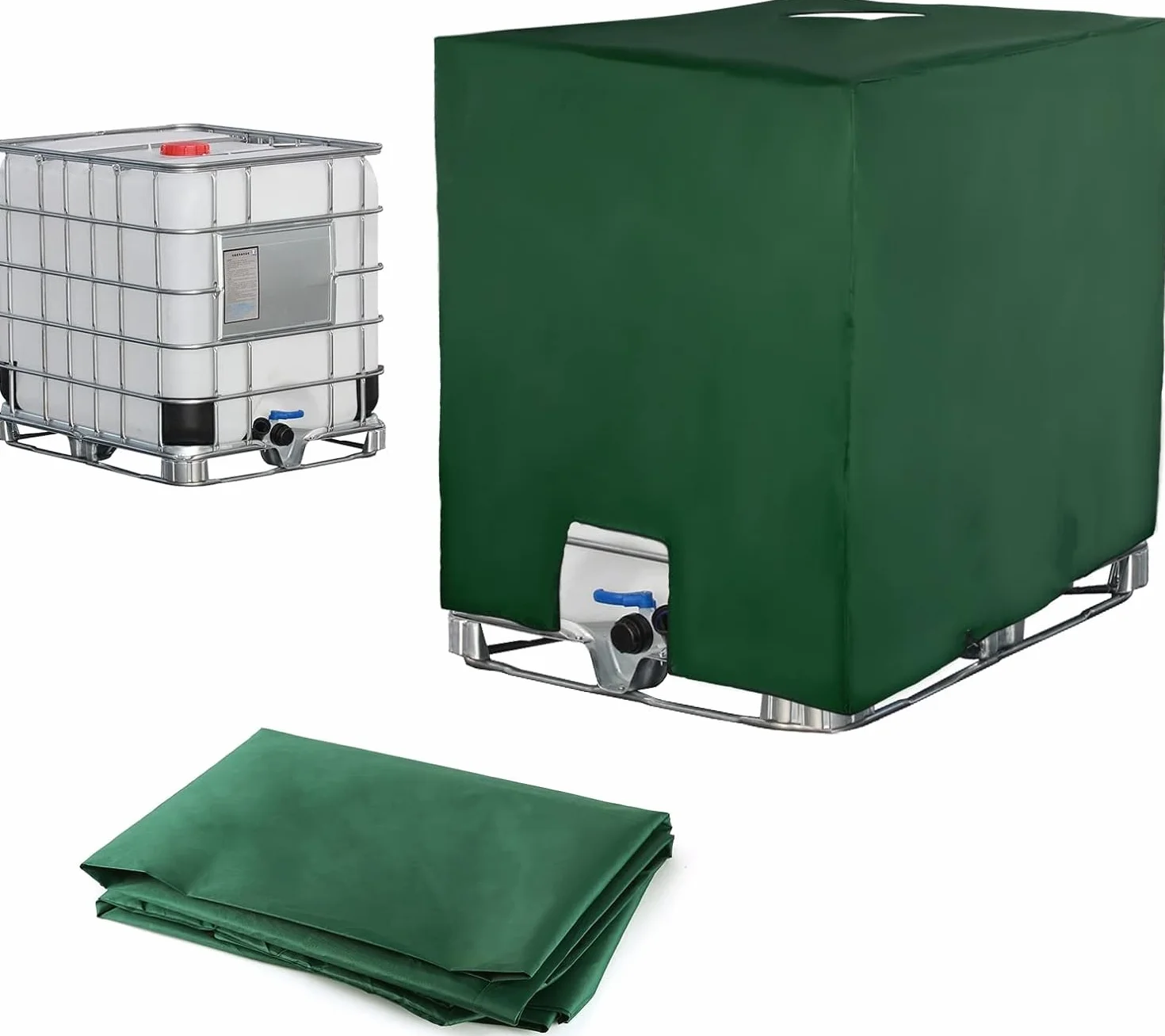 IBC osłona zbiornika na wodę, pyłoszczelna, ochrona przed promieniowaniem UV, plandeka ochronna, nadaje się do zbiornika IBC 1000 l (120 x 100 x 116 cm, zielona)