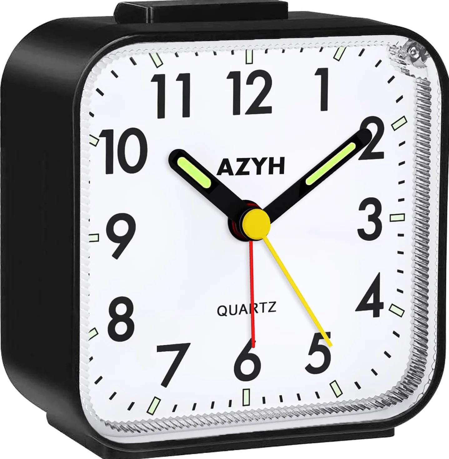 Azyh Analogowy budzik bez tykania, ze światłem, zasilany bateriami, głośny alarm, funkcja drzemki, cichy, świecący, przenośny, cichy, mały budzik podróżny dla osób głęboko śpiących