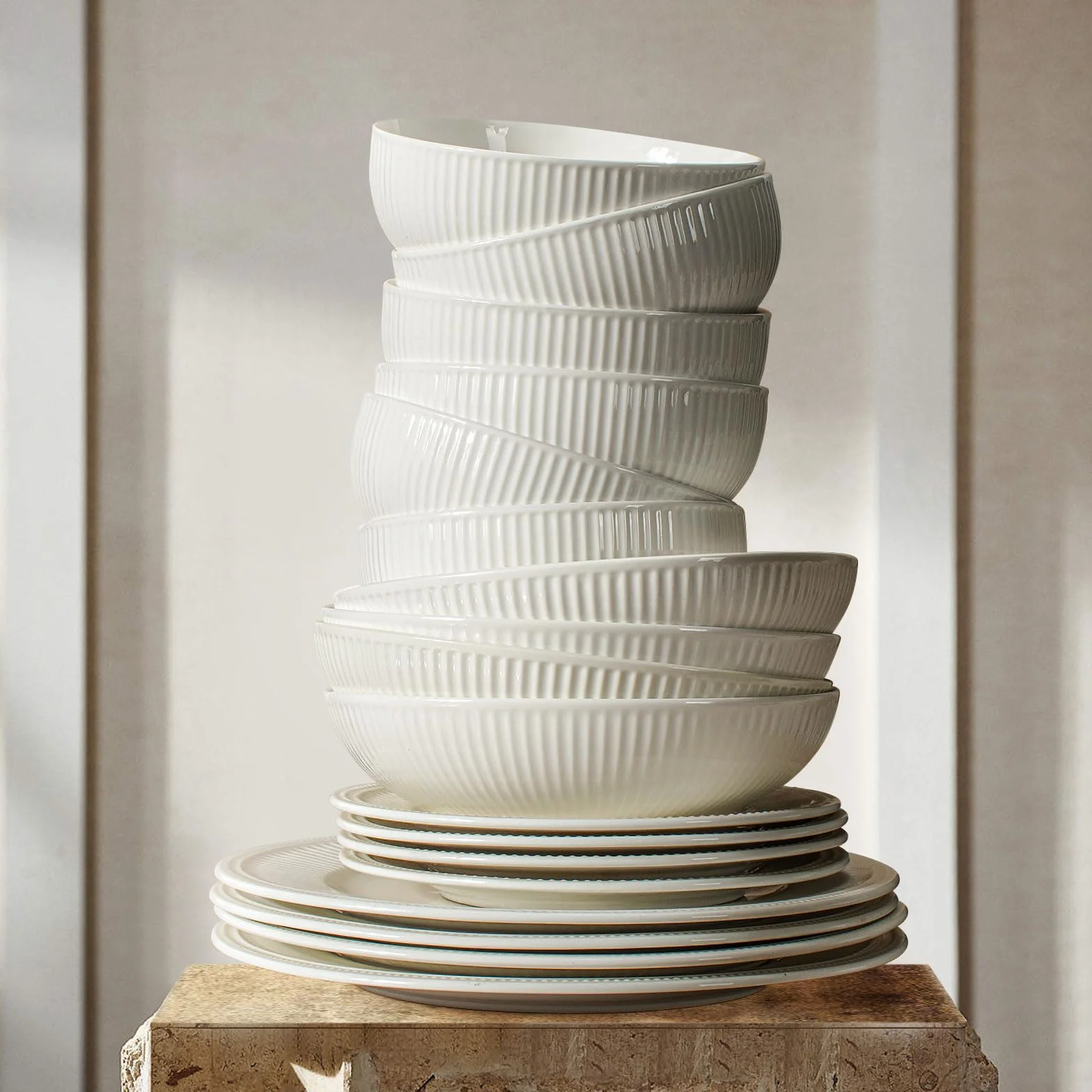 Artena Ceramiczne miski na musli, 740 ml, wytłaczane miski do zupy, zestaw 6 sztuk, białe miski do sałatek do kuchni, miski obiadowe 15 cm na śniadanie, płatki owsiane, ryż, makaron, zmywarka,