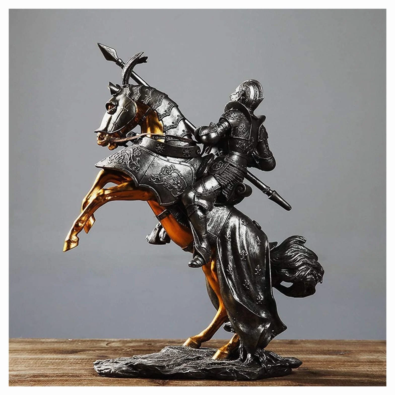 rzeźba artystyczna rodzina rzeźba artystyczna figurki dekoracja biurowa w domu statua rycerz statua Ornament zbroja średniowieczna rzeźba na koniu kolekcjonerska dekoracja figurka prezent do d