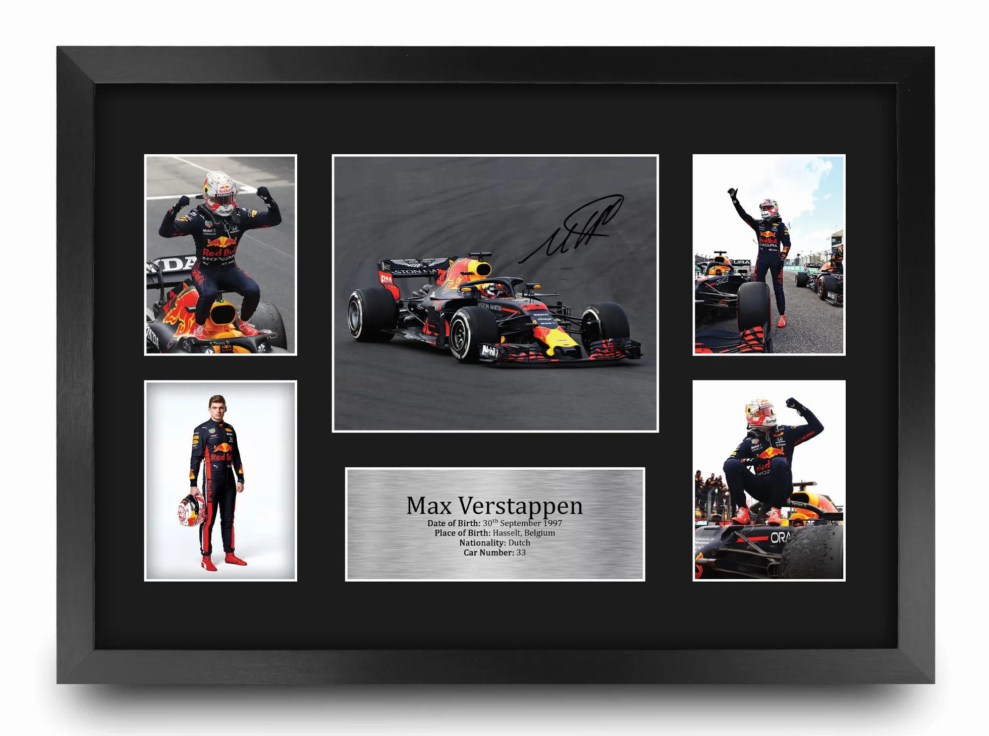 HWC Trading FR A3 Max Verstappen Gifts drukowany autograf wyświetlacz prezentacyjny dla fanów wyścigów Formuły 1, A3, oprawiony