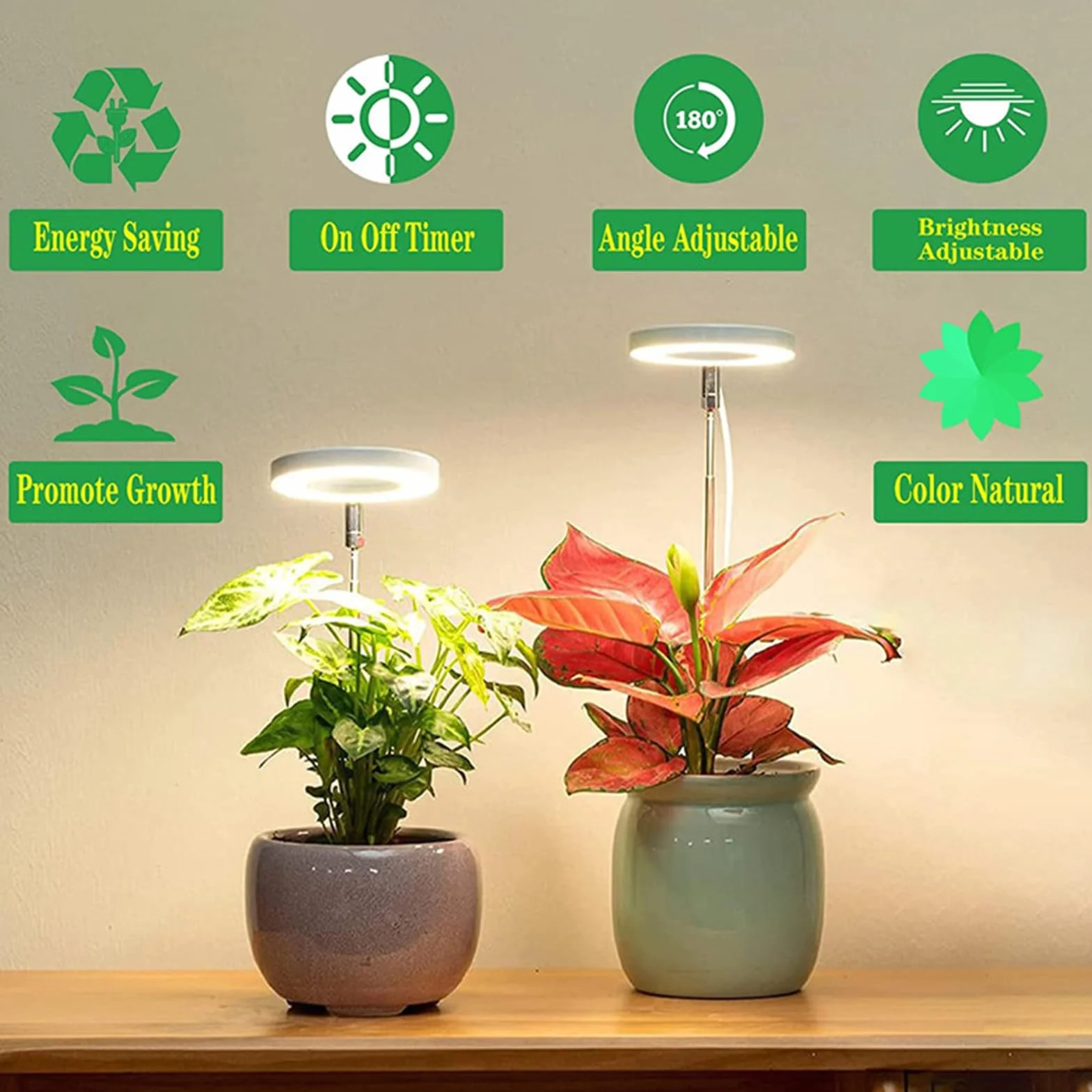 Plant Light, Dimmable LED Grow Lamp with Timer for Indoor Plants, 5W Hydroponics, Greenhouse, Flower Growth, Vegetable Farming, Bonsai Care, and Adjustable Brightness, 8.8x1.2cm
