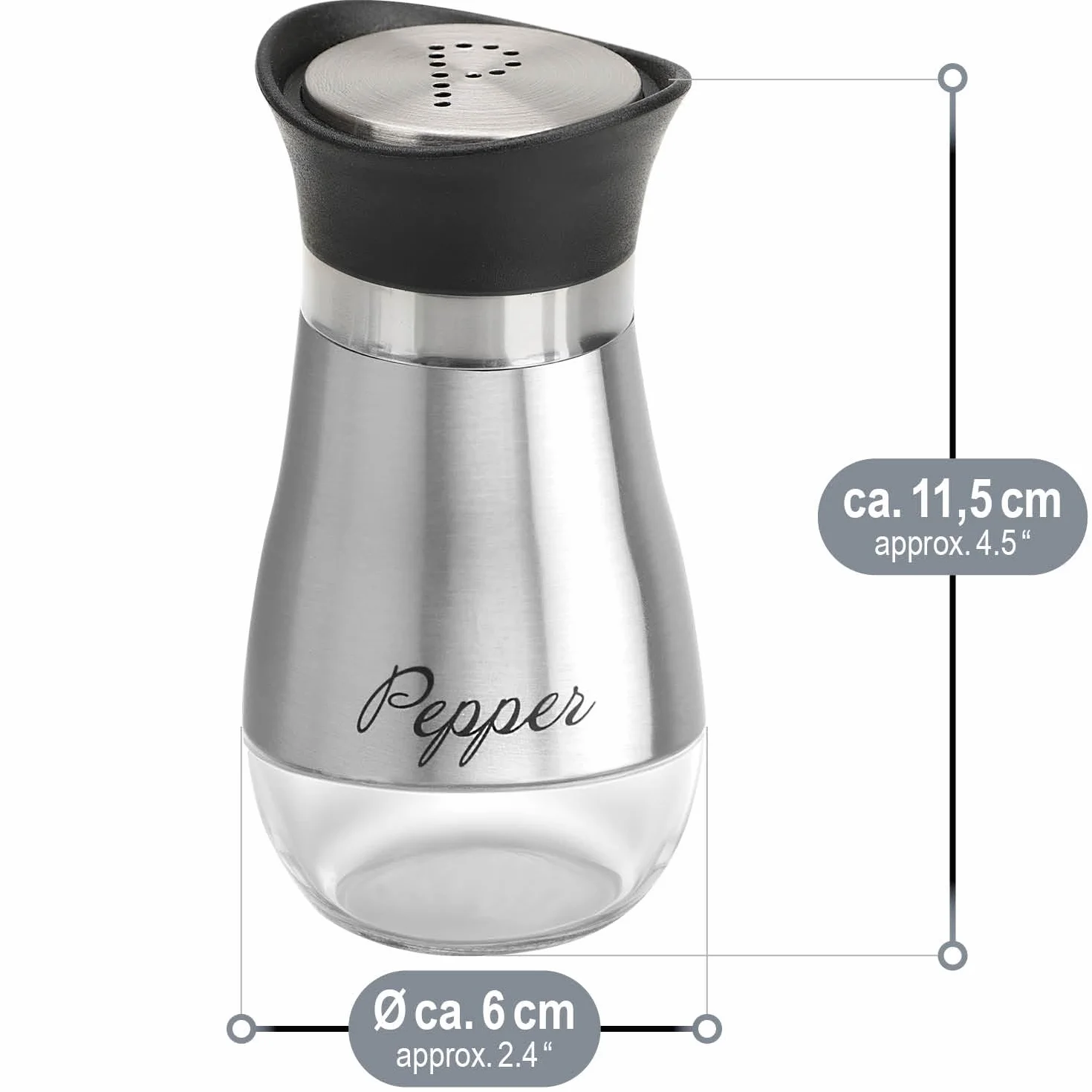 COM-FOUR® 2-czesciowy zestaw solniczka i pieprzniczka wykonana ze stali nierdzewnej i szkla - pojemnik na przyprawy z etykieta - solniczka do przypraw w kuchni (Zestaw 2-czesciowy - srebrny)