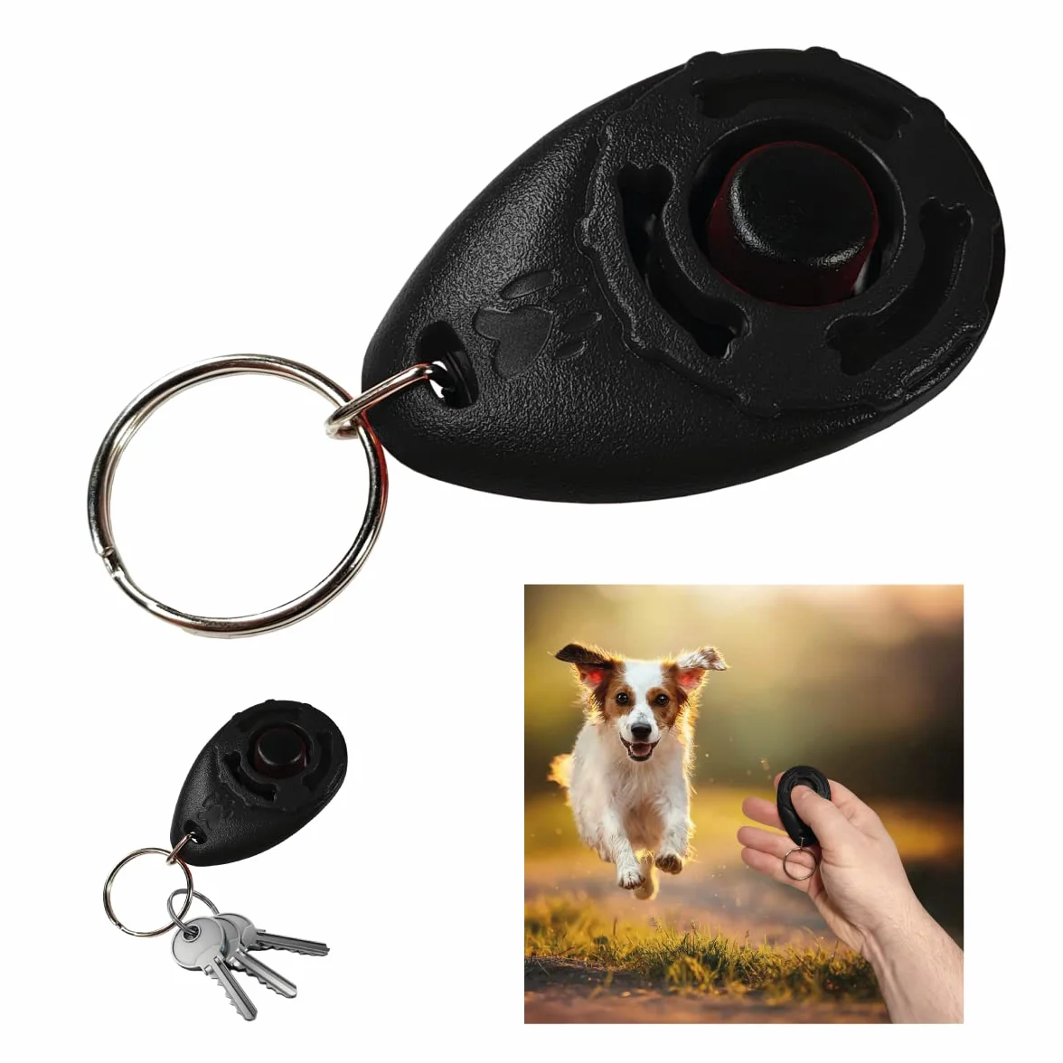 Clicker dla psów z brelokami, szkolenia i szkolenia, Dog Training - Pies, Kot, Koń – Łatwy uchwyt, Trenuj prawidłowe zachowanie (czarny)