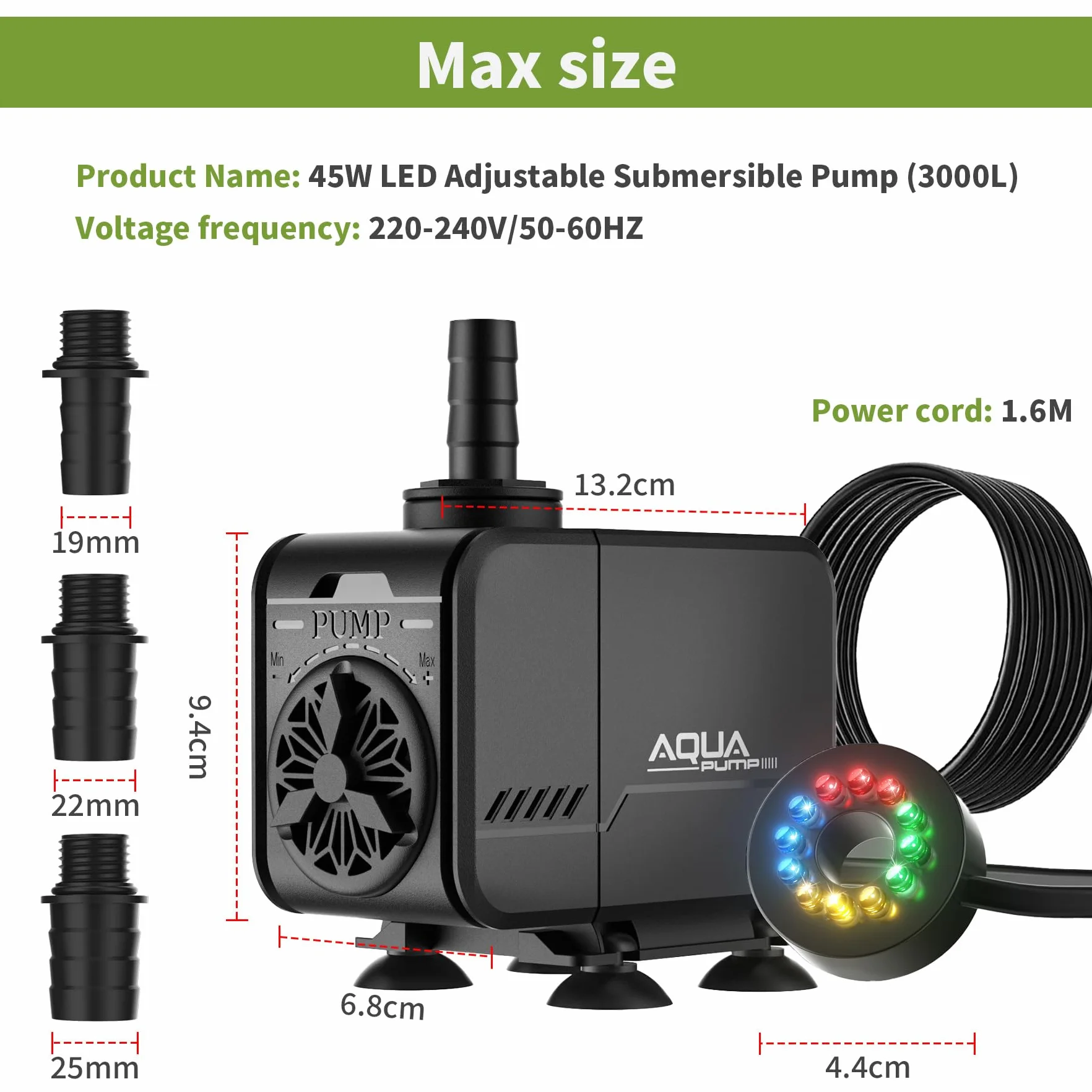 Forever Speed Pompa wodna zanurzeniowa 3000L/H LED do akwarium stawu fontanny