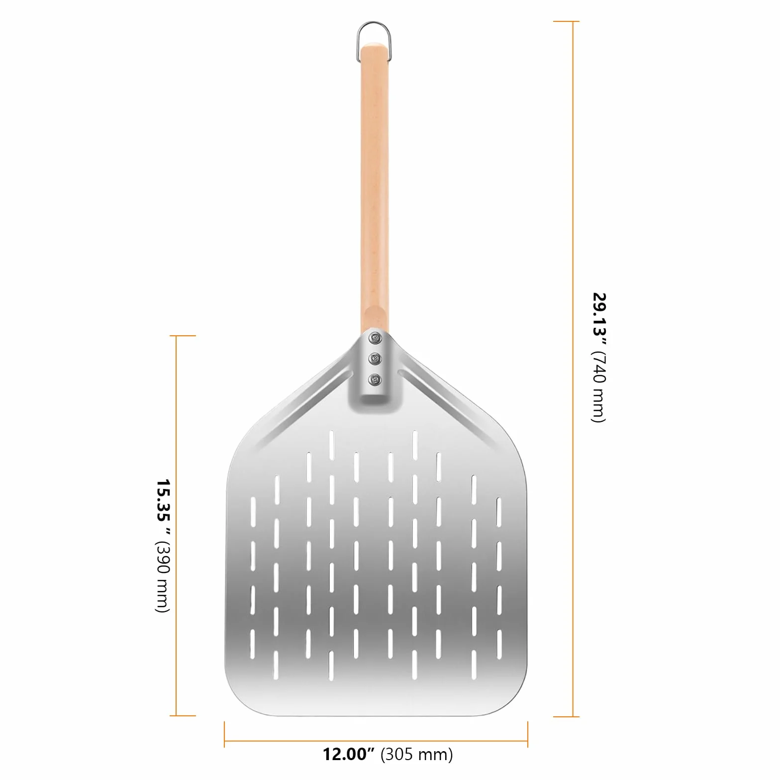 Łopatka do pizzy ze stali nierdzewnej, perforowana, 40 x 30 cm – profesjonalna łopatka do pizzy 12 cali ze zdejmowanym uchwytem do pieca do pizzy, grilla i pieczenia