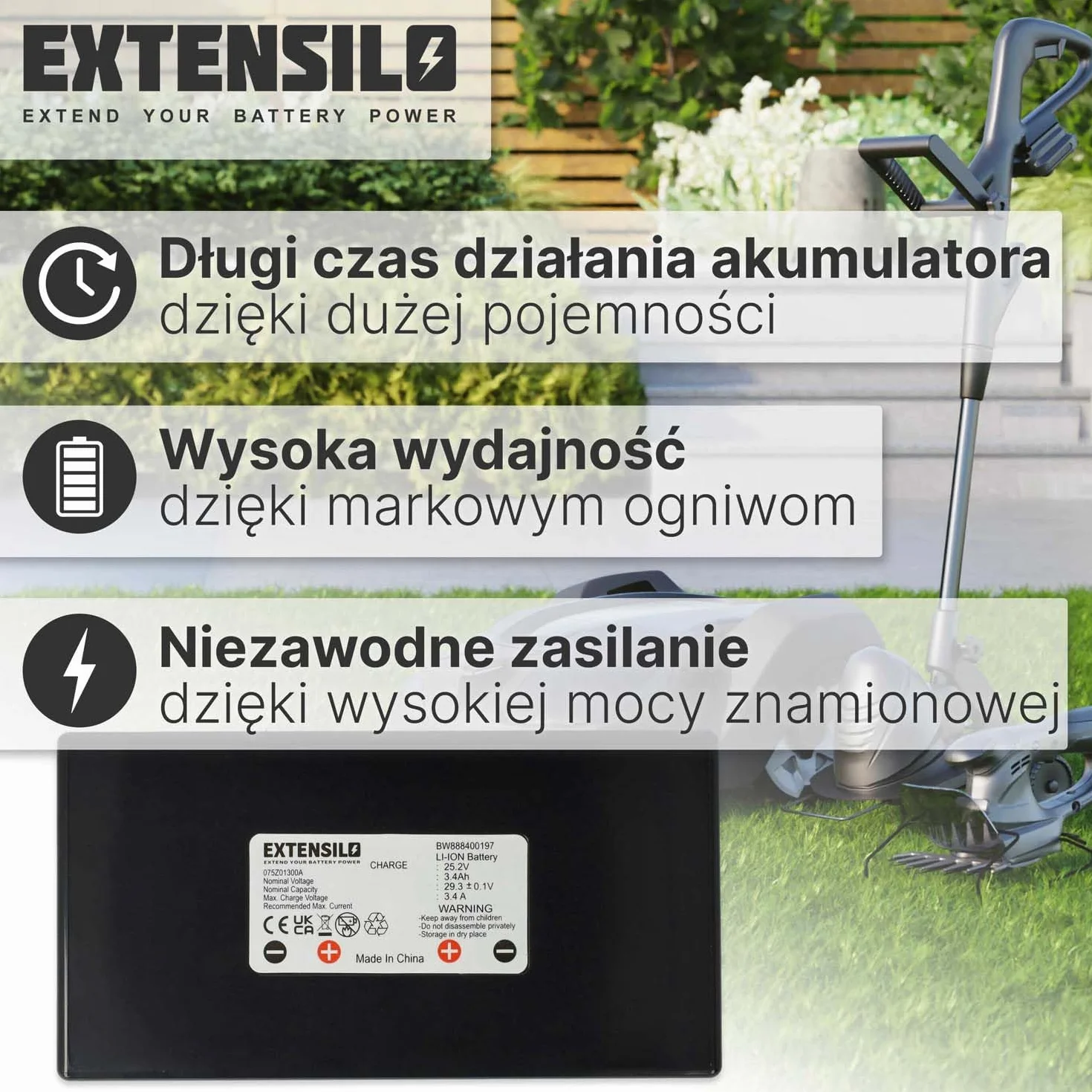 Akumulator kompatybilny z kosiarką Stiga Autoclip 230, 230S, M3, M5, M7 (3400 mAh, 25,2 V, litowo-jonowa)