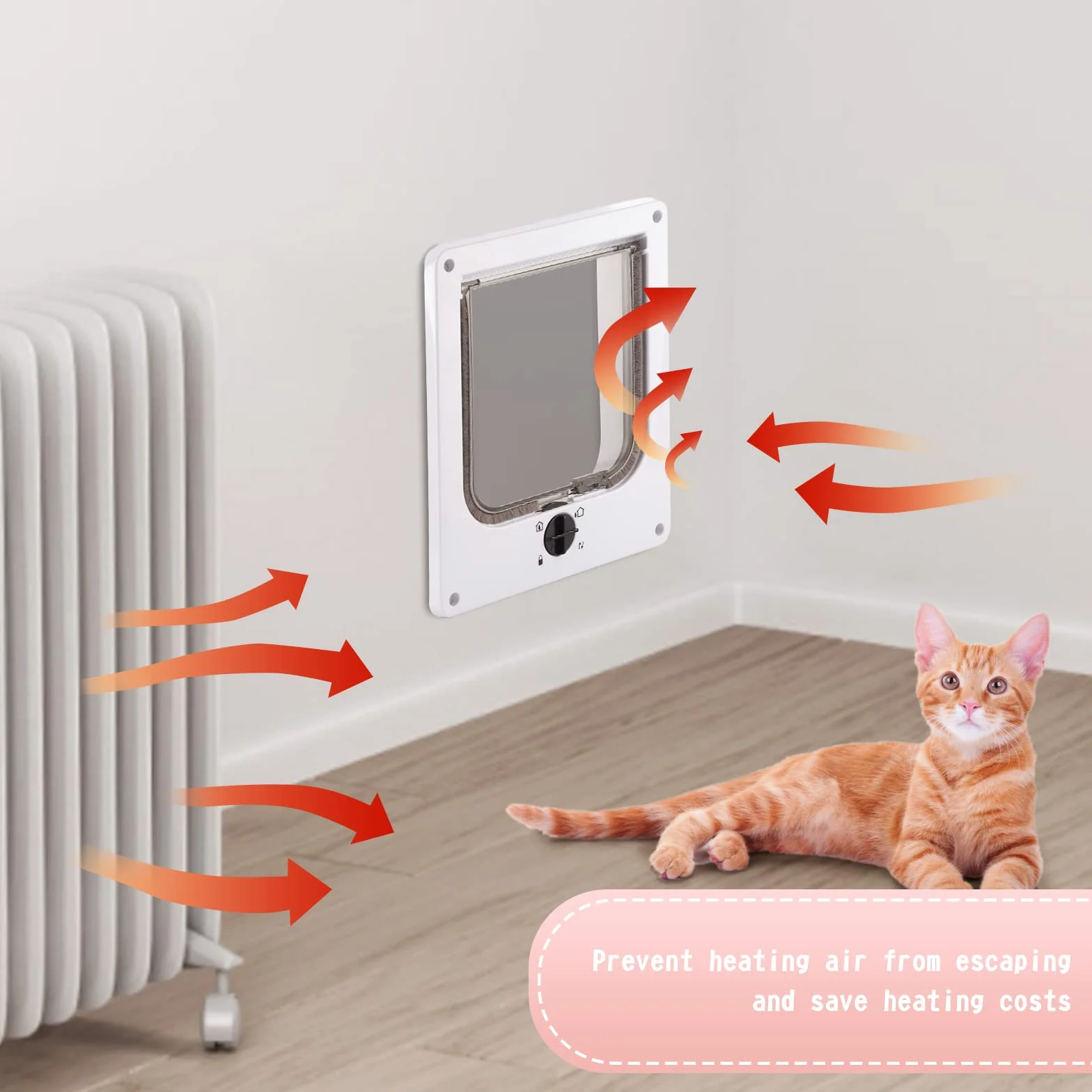 CPROSP Drzwi dla kota białe z 4 ustawieniami blokady, klapa dla kota tunel wewnętrzny 19,5 x 18 cm, rama drzwi Cat Flap Door 27 x 23,5 x 5,5, dla psów/kotów