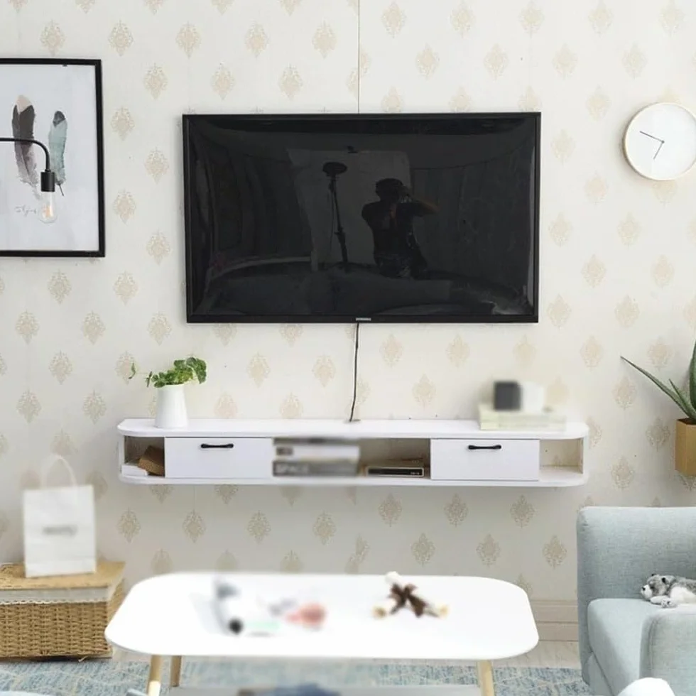 Konsola telewizyjna Wiszący stojak pod telewizor, szafka ścienna pod telewizor do salonu, jadalni, sypialni stolik pod telewizor w salonie(Natural)