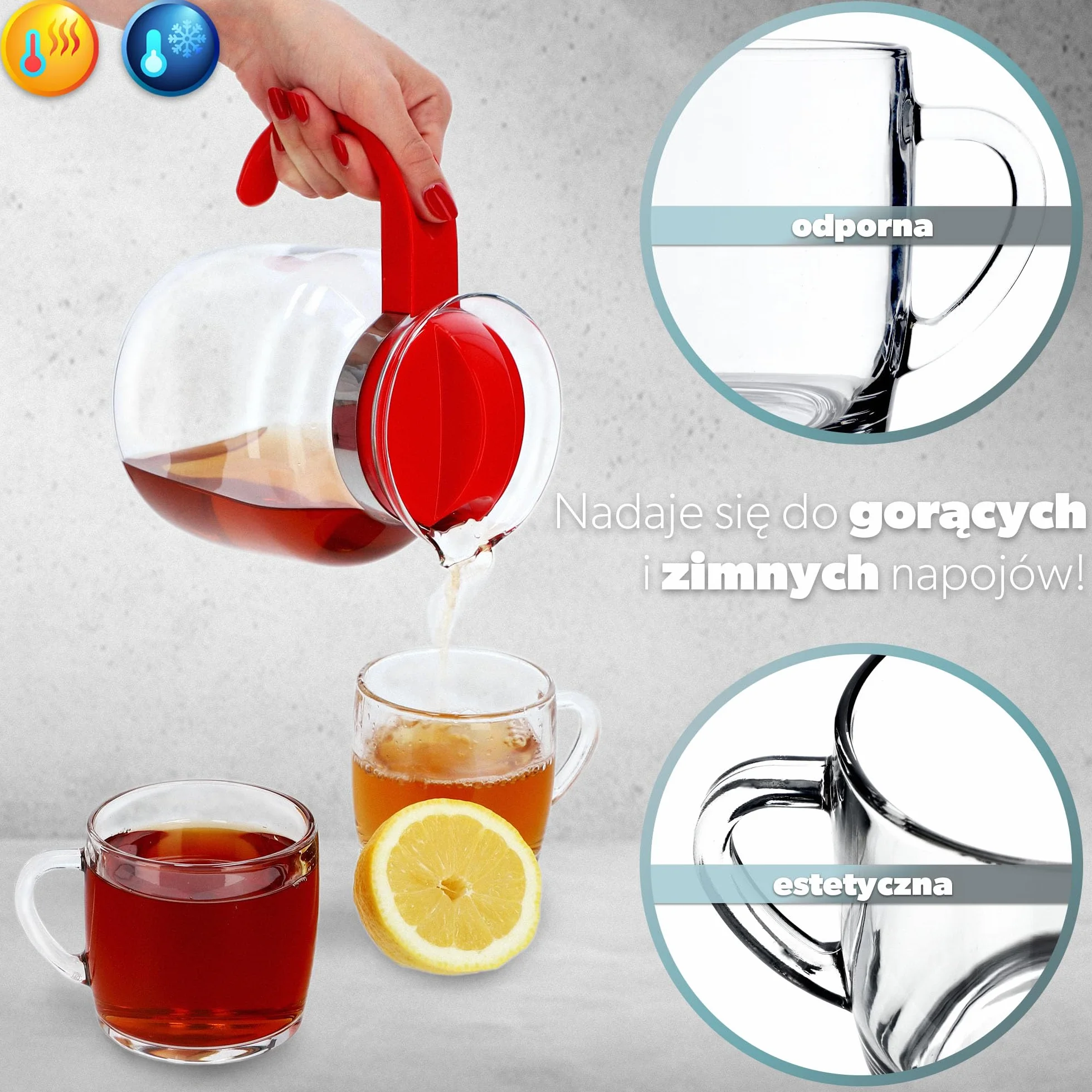 KADAX Zestaw 6 szt. Kubki szklane z uchem 310 ml do kawy i herbaty, uchwyt chroni dłonie przed gorącem, można myć w zmywarce