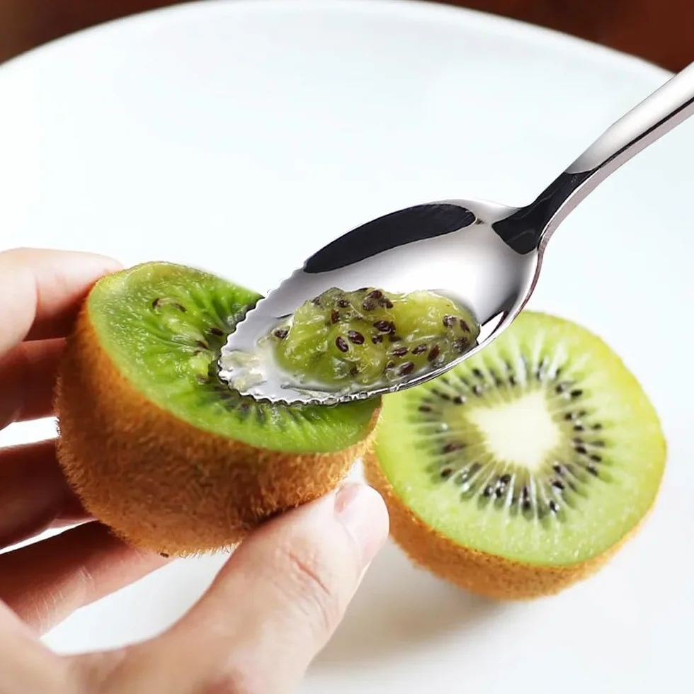 Łyżka do kiwi 10-częściowa, łyżeczka do kiwi, łyżeczka do grejpfrutów 16 cm, ze stali nierdzewnej, łyżka do grejpfrutów z ząbkami, do owoców, deserów, kiwi, jabłek, grejpfrutów (srebrna)