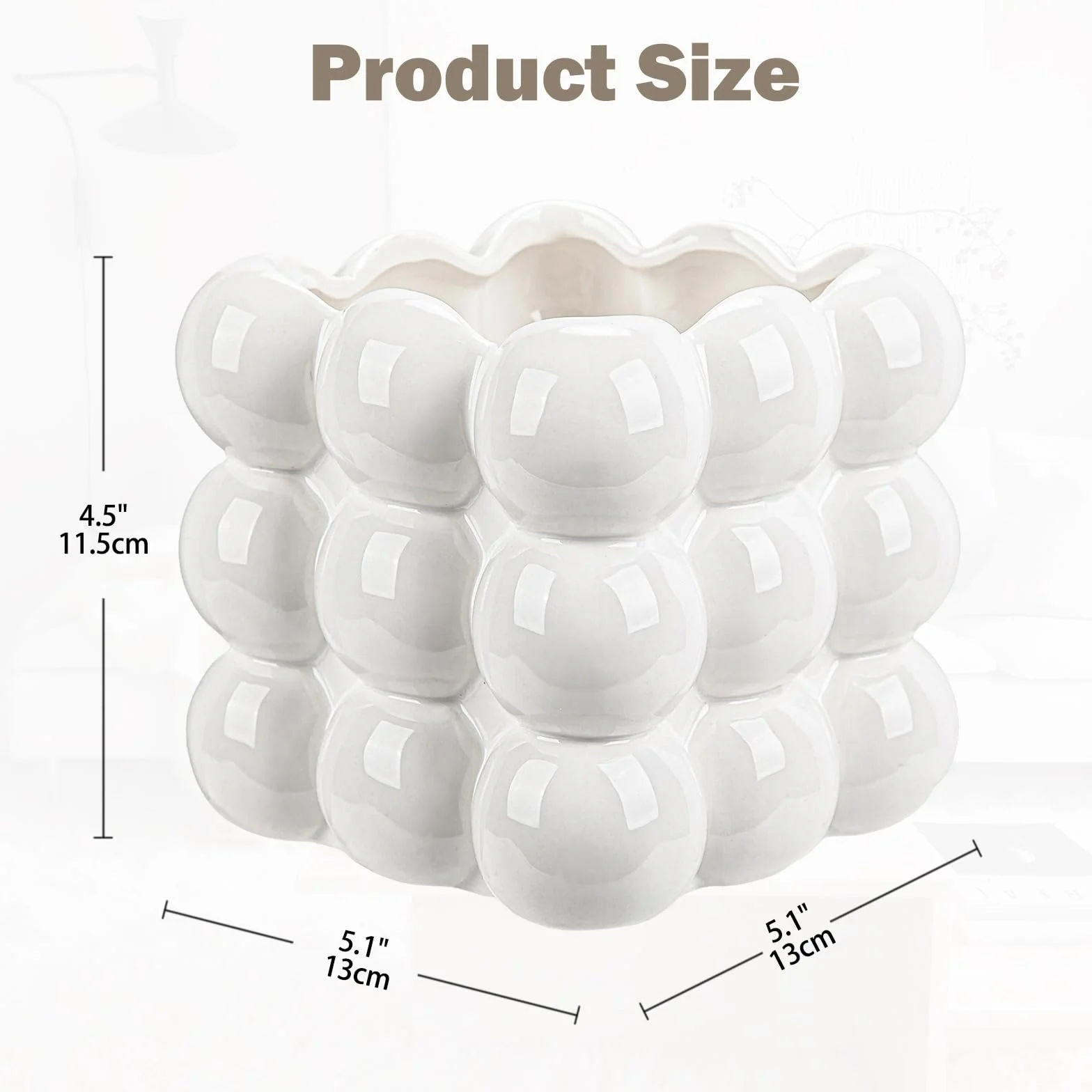 13 cm wazon kwiatkowy biały z ceramiką, wazon z bąbelkami, wazon do roślin, wazon do roślin, wazon do kwiatów, wazon kwadratowy z ceramiką, doniczka na rośliny, dekoracja stołowa, dekoracja