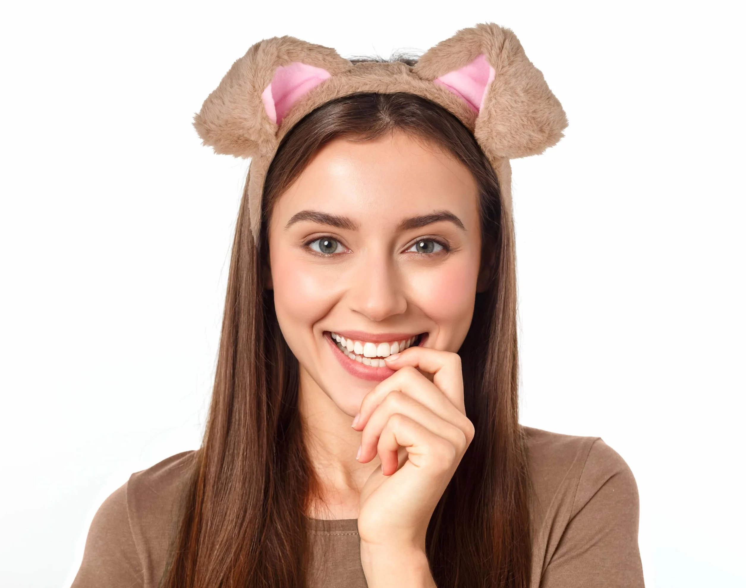 Balinco Kostium psa karnawałowy z uszami, opaska na głowę, Halloween, brązowy, różowy