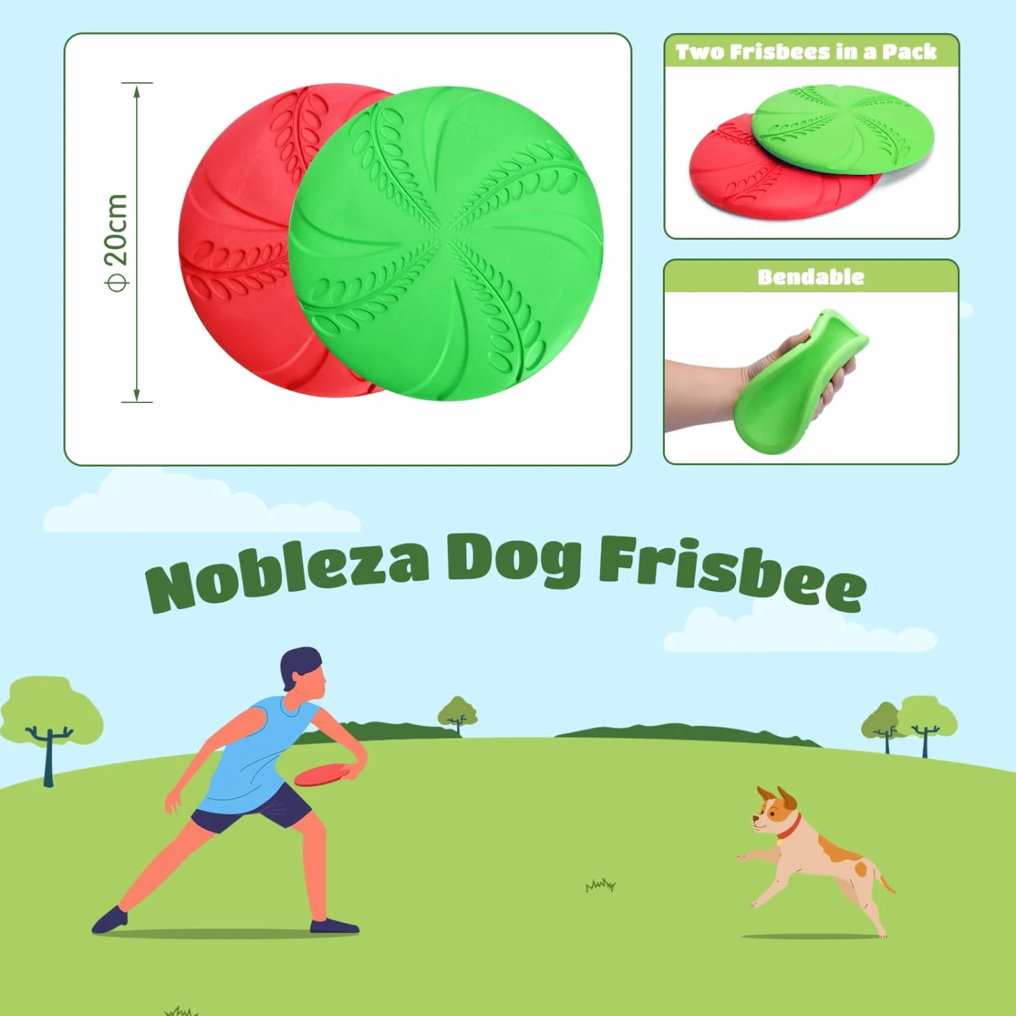Nobleza Frisbee dla psa latający dysk zabawka interaktywna 2 szt. czerwony zielony