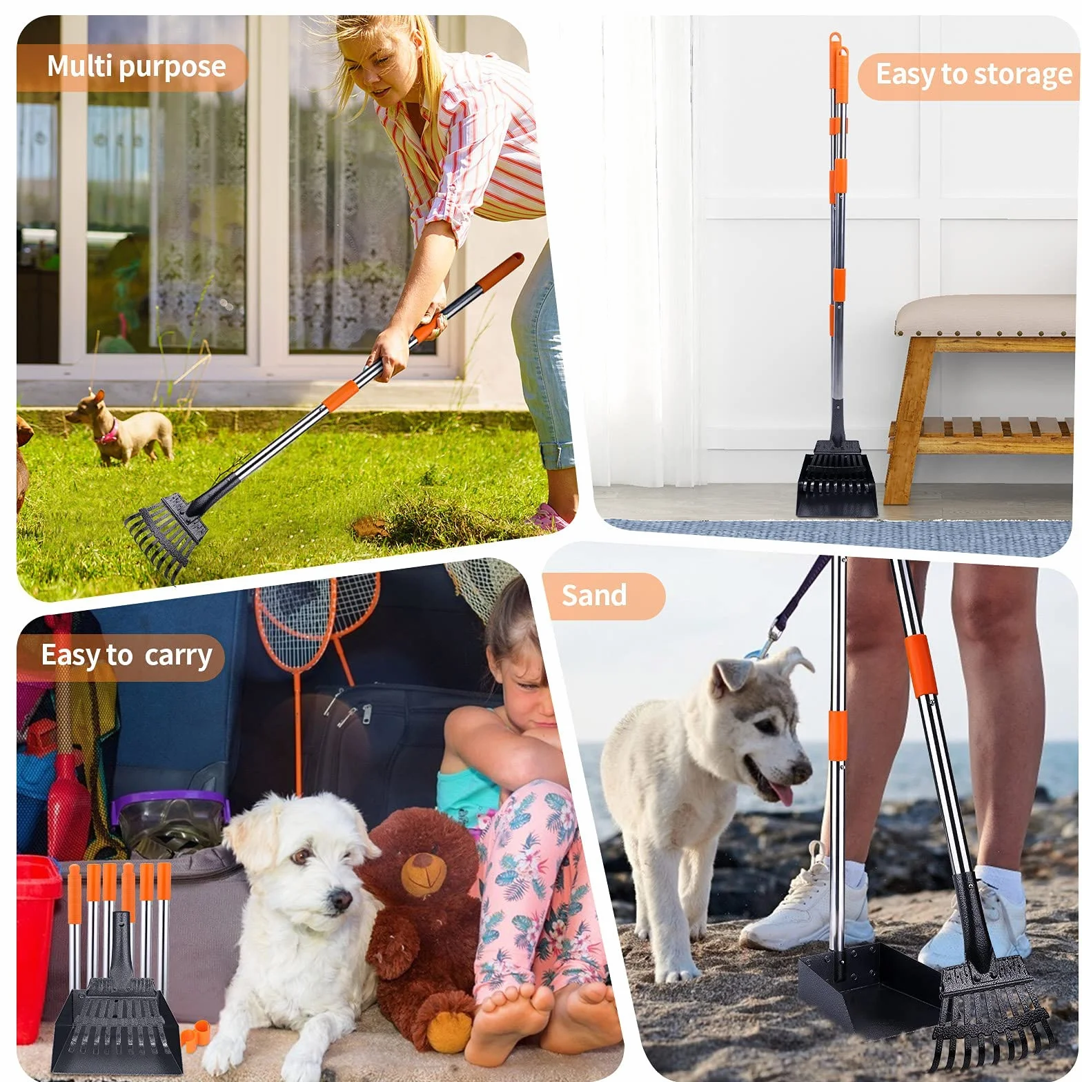 PETTOM Szufelka dla psów, długi uchwyt, regulowany zestaw do czyszczenia odpadów dla zwierząt domowych