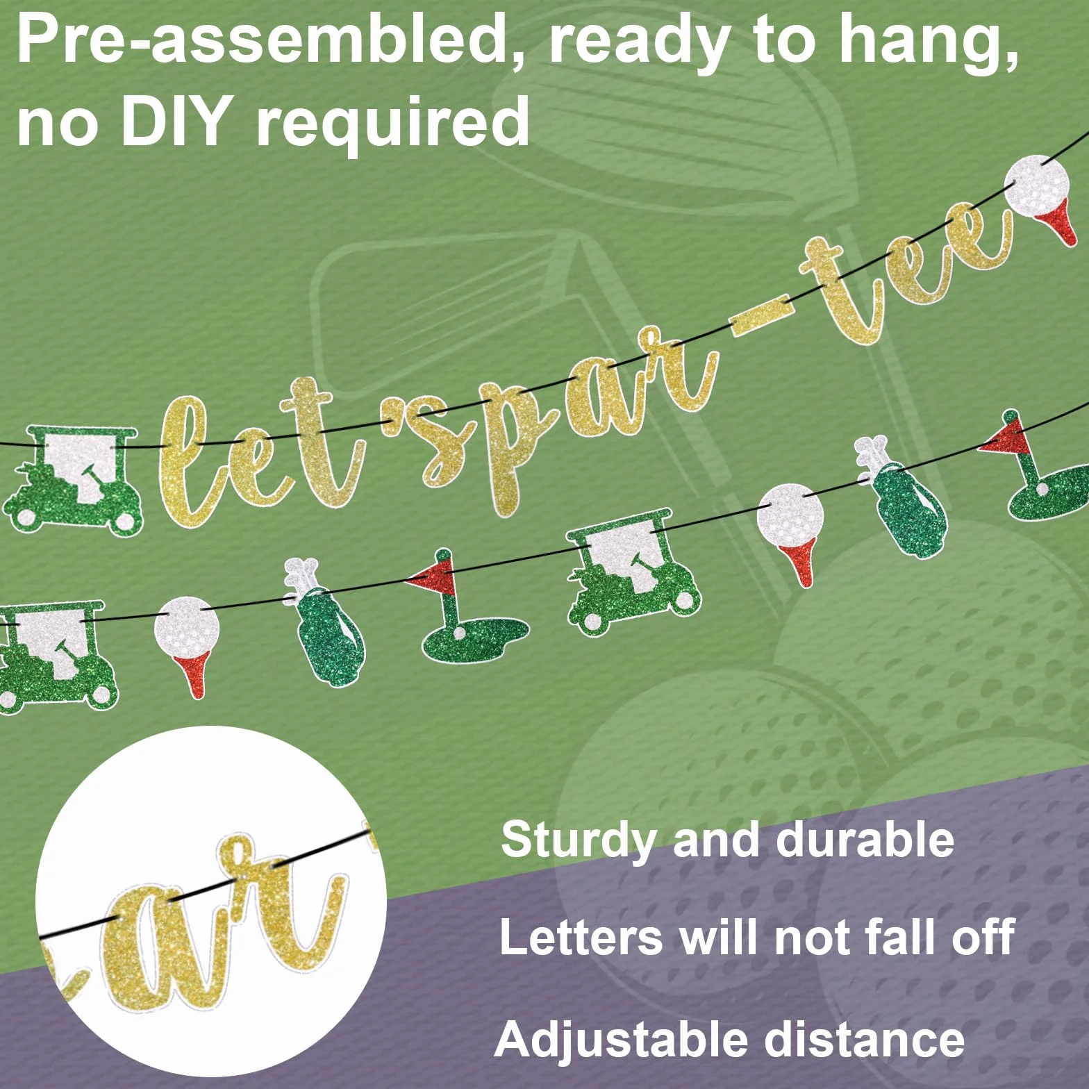 Baner Let's Par Tee, Wstępnie Rozciągnięty Dekoracje na Imprezy Golfowe Girlanda Dekoracje Wiszące Rekwizyty do Zdjęć na Urodziny Baby Shower Emeryturę Lub Imprezy o Tematyce Sportowej