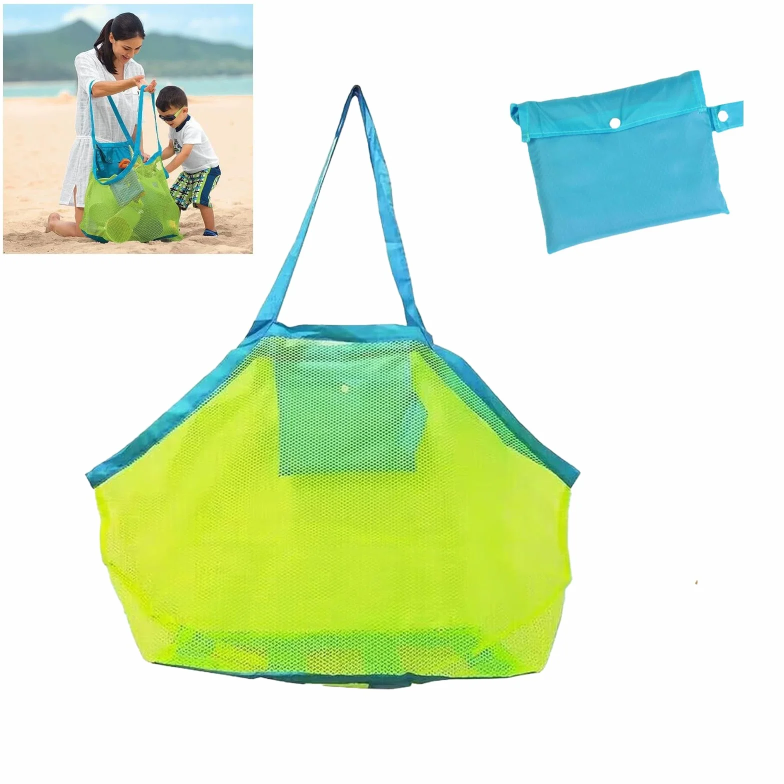 Jimkply torba siatkowa na zabawki plażowe (zestaw 2 szt.), worek na zabawki na piasek, torba plażowa, wielokrotnego użytku i składana torba do przechowywania, na zabawki do piasku, zabawki wodne i