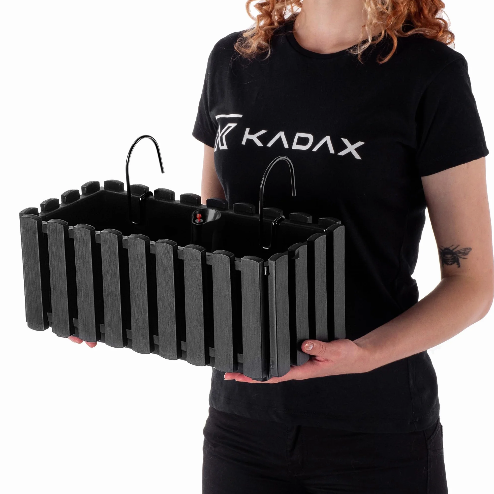 KADAX Skrzynka balkonowa 40 cm antracyt z korkiem odpływowym, wzór desek nawiązujący do drewna, odporna na warunki pogodowe, do sadzenia ziół i kwiatów