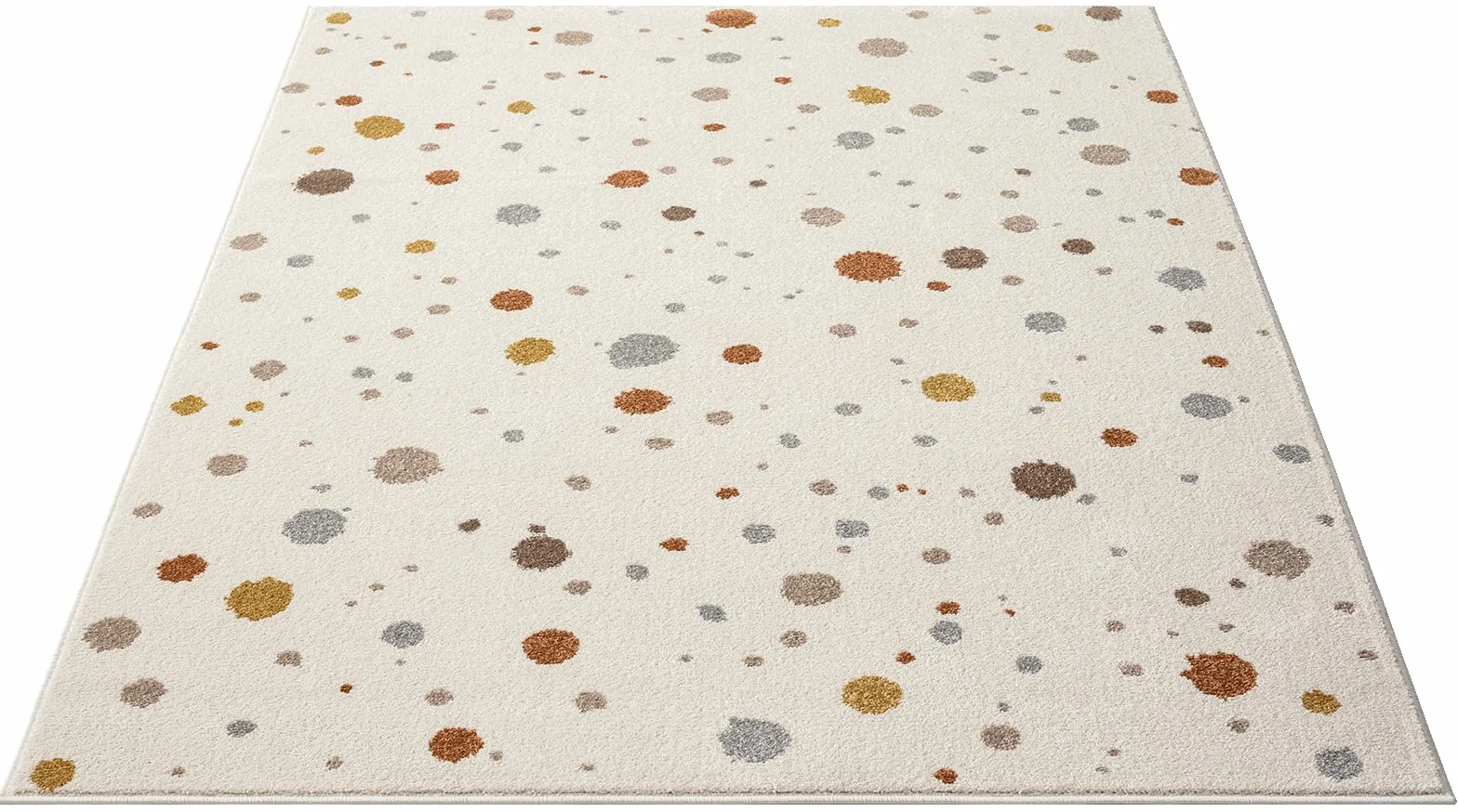 the carpet Beat Kids – Nowoczesny, miękki dywan dziecięcy, miękkie runo, łatwy w pielęgnacji, trwałe kolory, wzór w kropki, kolor kremowy, 160 x 220 cm