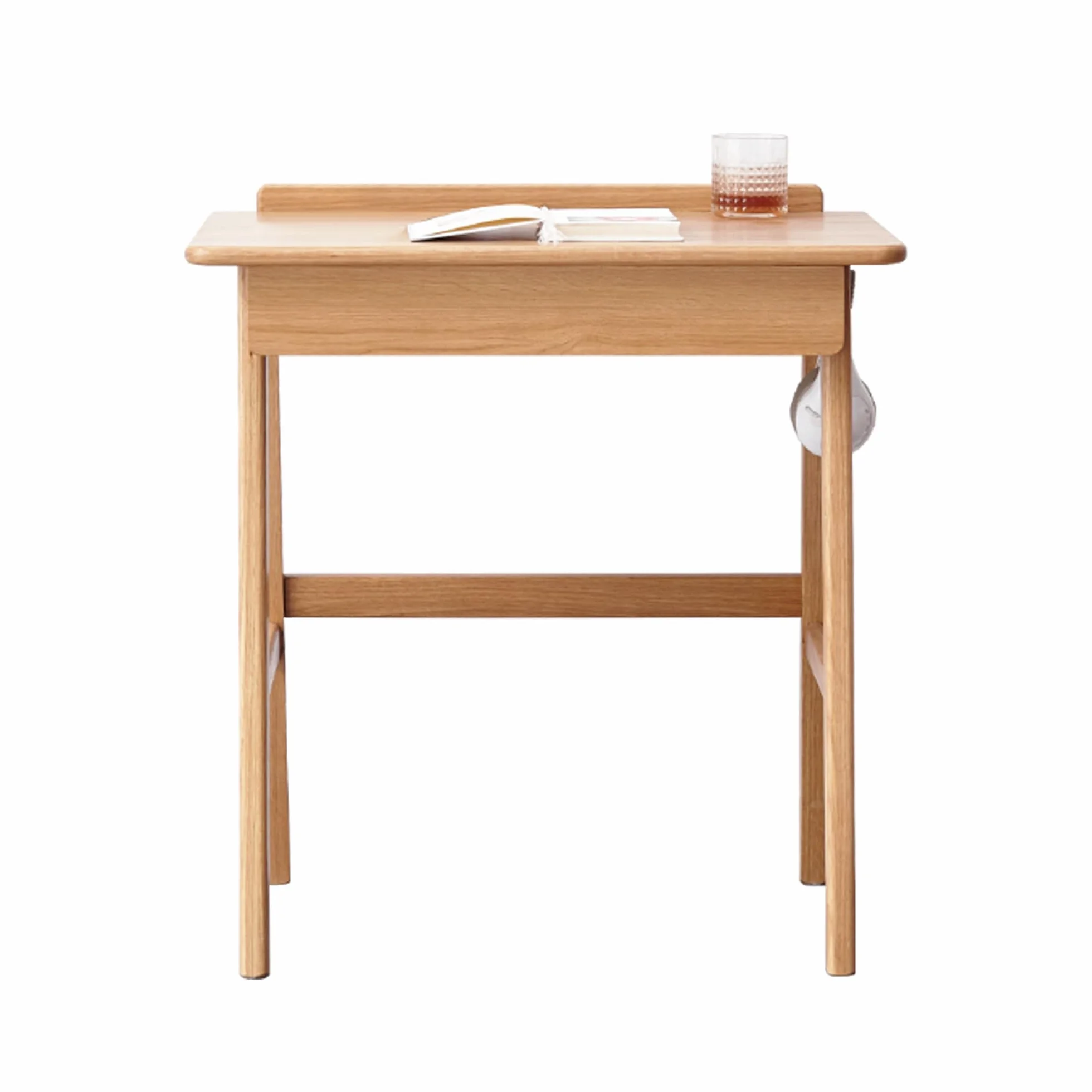 YESWOOD Biurko z litego dębu z szufladą, małe biurko do sypialni, biuro domowe, salon, przejście kablowe i hak boczny, 80 x 48 x 78 cm, dąb naturalny