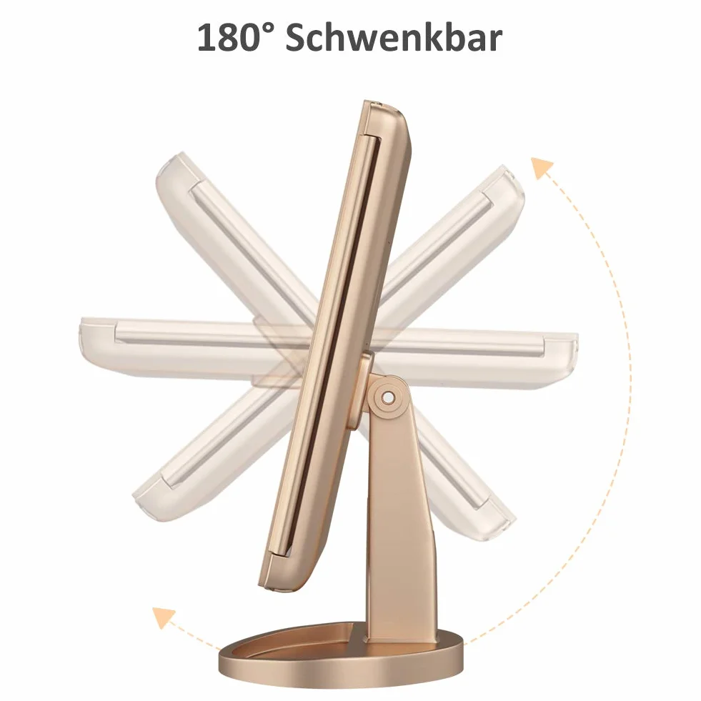 WEILY Lusterko do makijażu z powiększeniem 1x, 2x i 3x, z 21 diodami LED i ekranem dotykowym, regulowane podświetlane trzypanelowe lustro na toaletkę, nablatowe lusterko kosmetyczne (złote)
