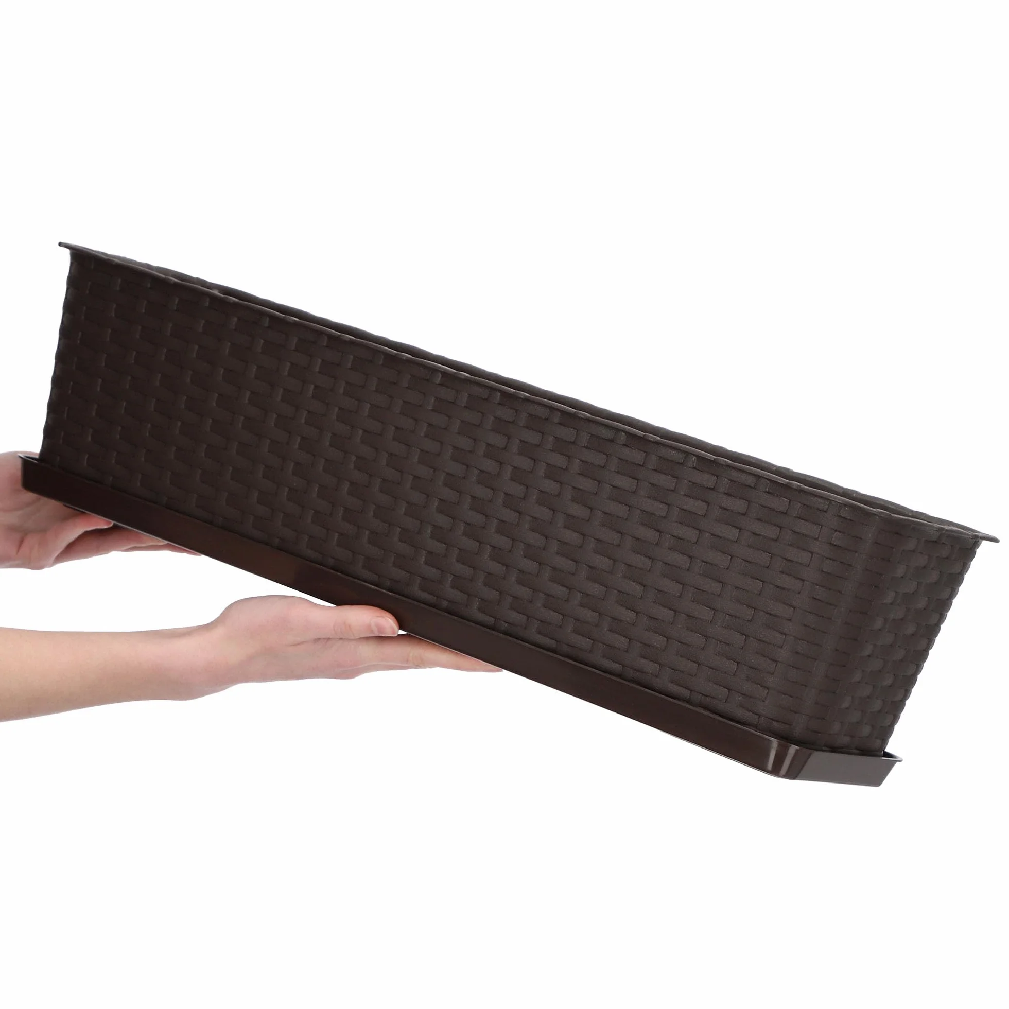 KADAX Skrzynka Balkonowa 60cm, ok. 12L, skrzynka z tworzywa odporna na warunki, Brązowy, prostokątna na Balkon, Taras i do Ogrodu