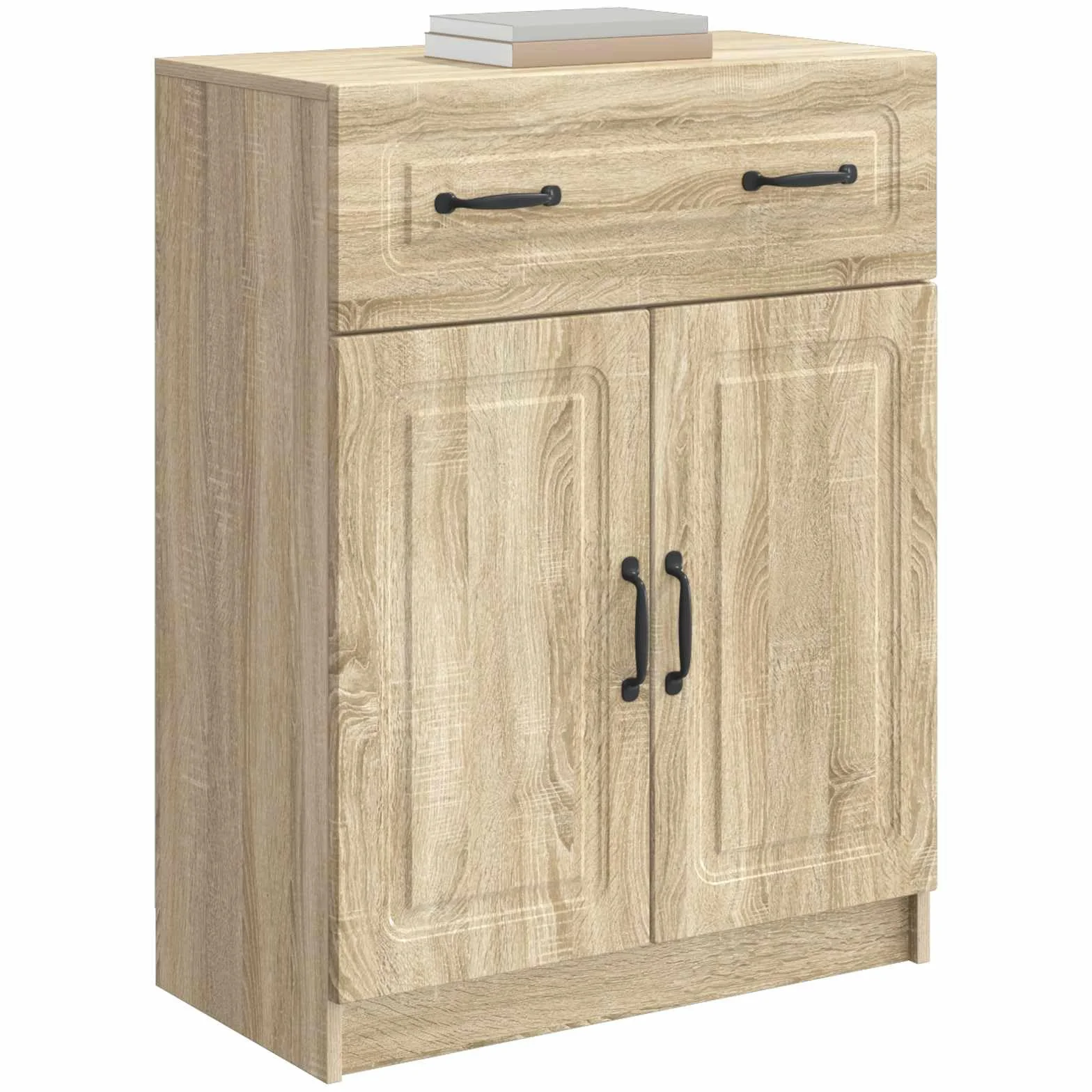 Générique Drewniany bufet inżynieryjny 66 x 34,5 x 87 cm, nowoczesny mebel do przechowywania z drzwiami i szufladami, prostokątny design, do salonu lub jadalni