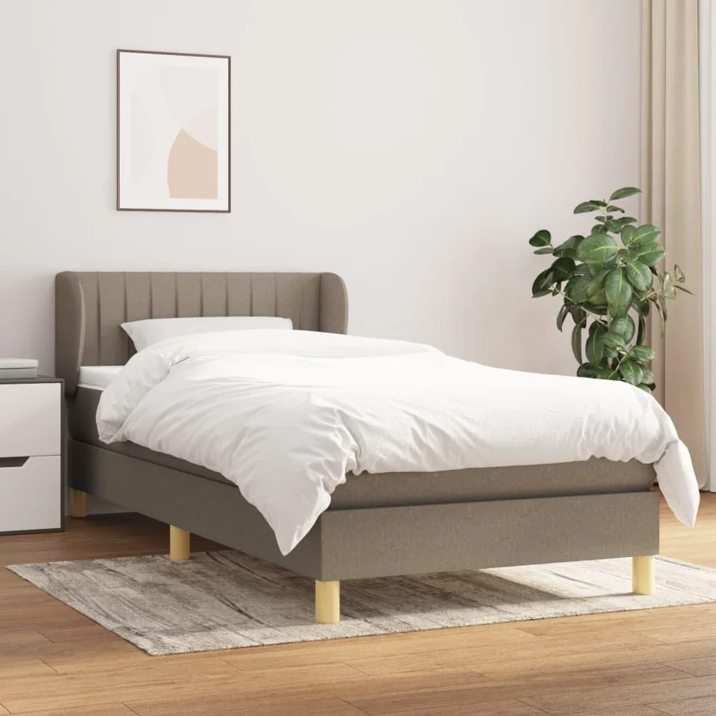 Tkanina z regulowanym zagłówkiem Sprężynowy kieszeniowy Taupe 100x200 cm | Łóżko kontynentalne z materacem sprężynowym taupe 100x200 cm tkanina z zagłówkiem