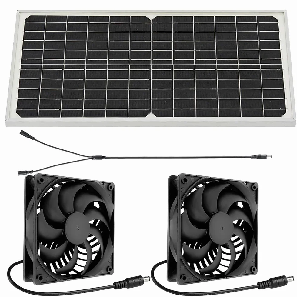 Wentylator słoneczny, 16 W Zestaw wentylatorów do paneli słonecznych, podwójny wentylator wydechowy, wentylator słoneczny zasilany energią słoneczną odporny na warunki atmosferyczne do szklarni