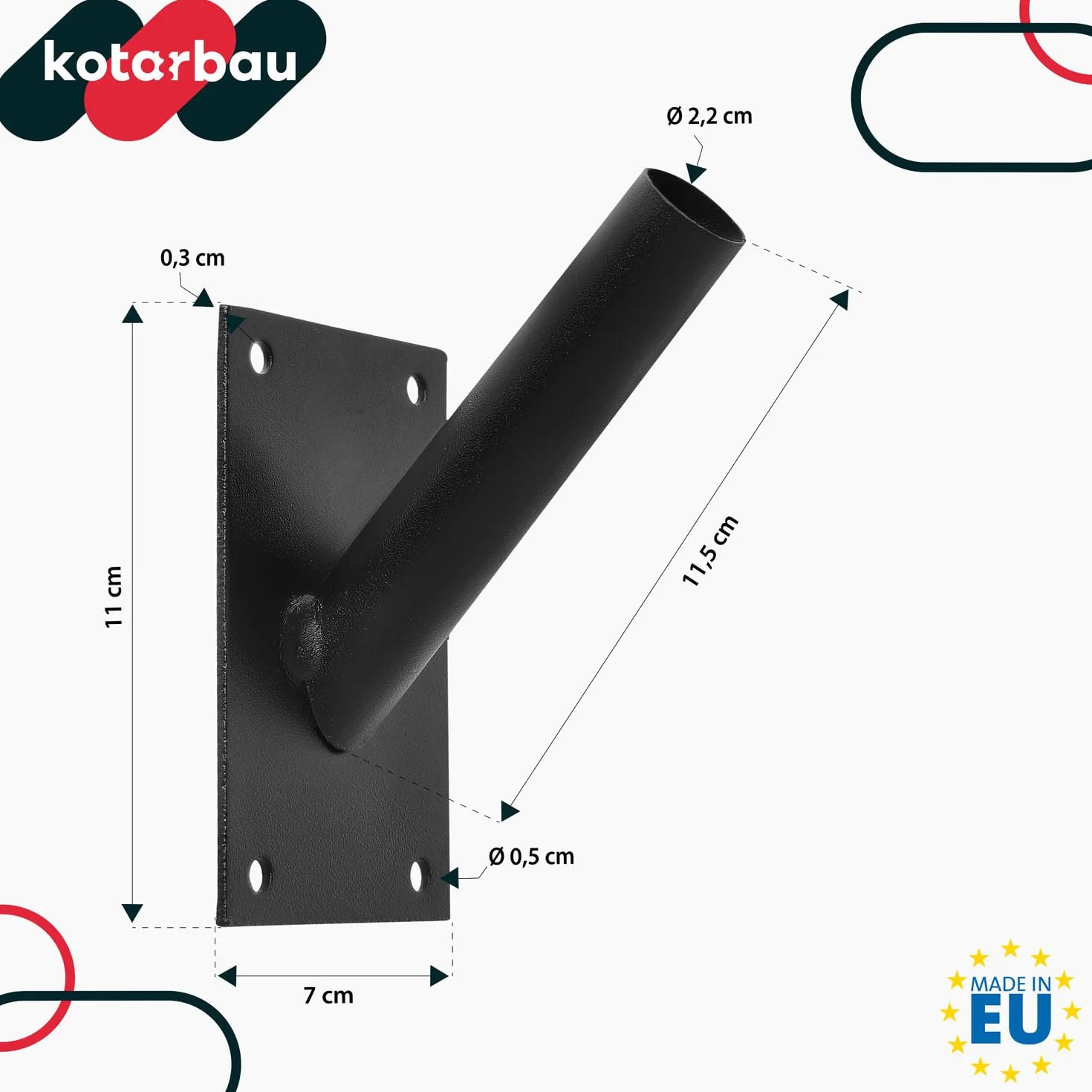 KOTARBAU® Uchwyt Na Flagę Flagowy Pojedynczy Ścienny Stalowy Czarny