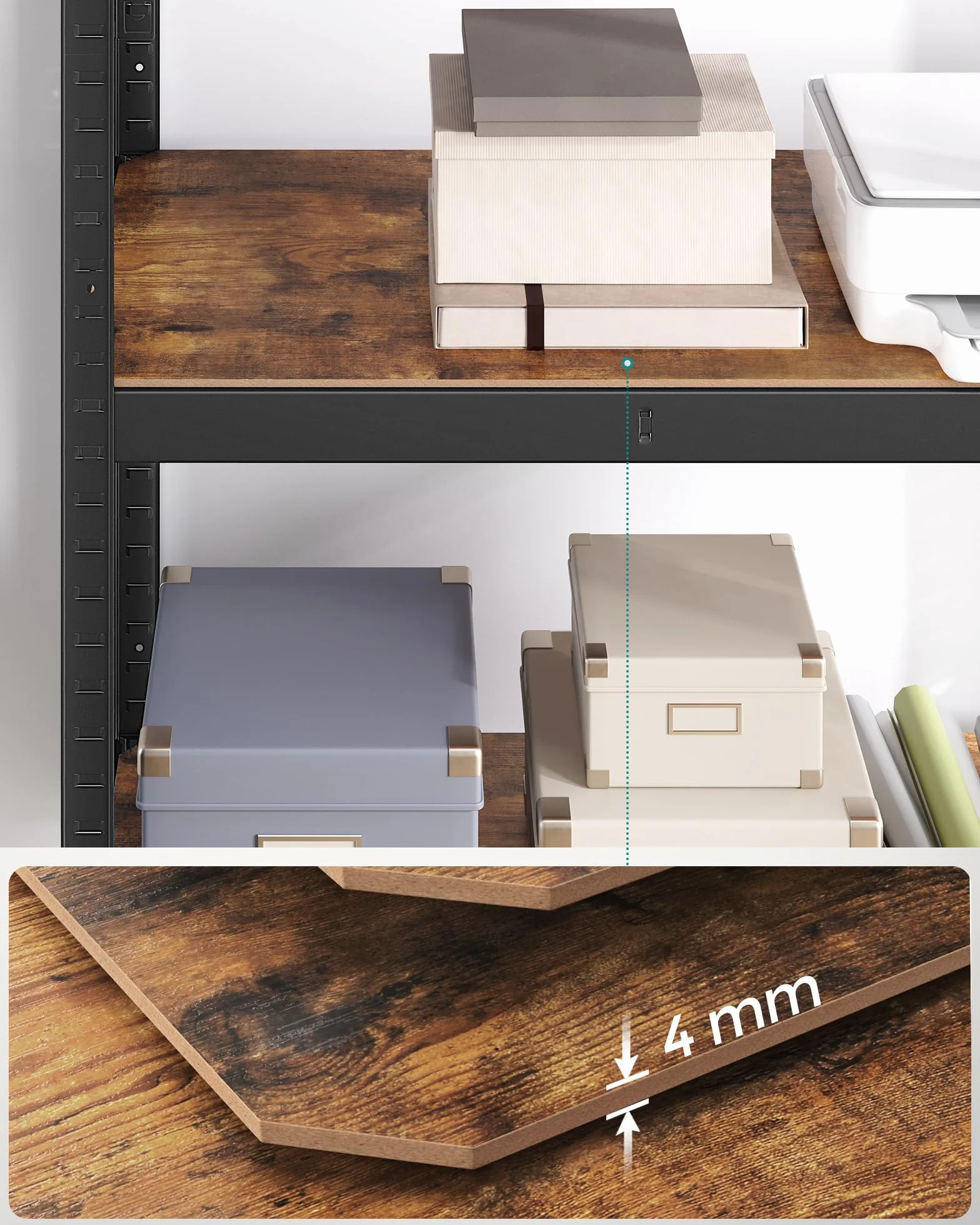 SONGMICS Regał 40 x 80 x 160 cm, nośność 520 kg (130 kg na półkę), przemysłowe, regulowane półki magazynowe, do salonu, kuchni, garażu, rustykalny brązowo-czarny GLR044B11