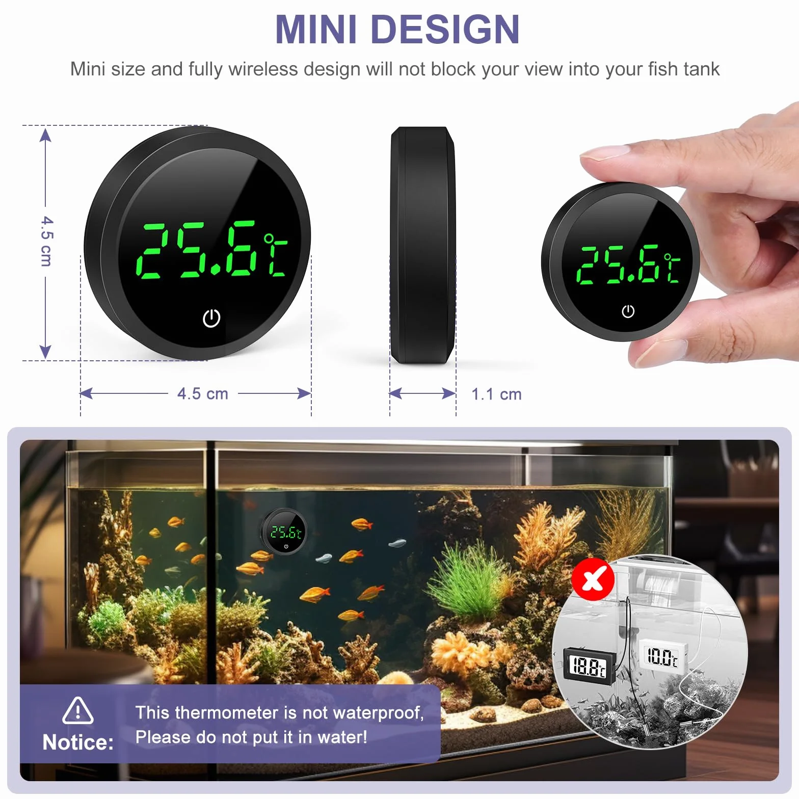 Cyfrowy Termometr LED Akwarium Mini z Ekranem Dotykowym Precyzyjny Czujnik Temperatury