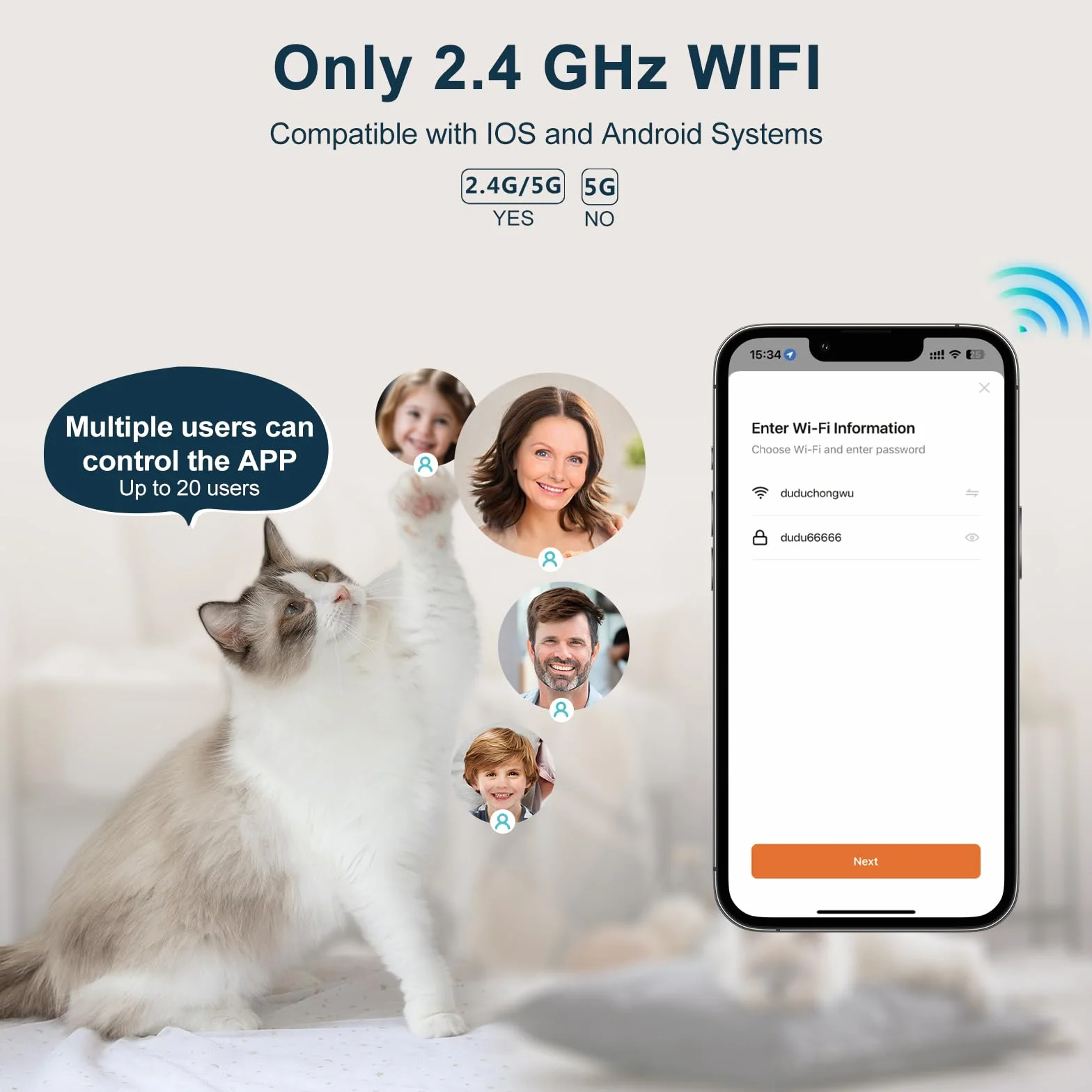 EUGAD Dozownik automatycznych karm dla kotów, 2,4 GHz, WiFi, 4 l, automatyczna miska dla kotów i psów, podłączona przez aplikację iOS/Android, podwójne zasilanie 1–10 posiłków/dzień, biały i szary
