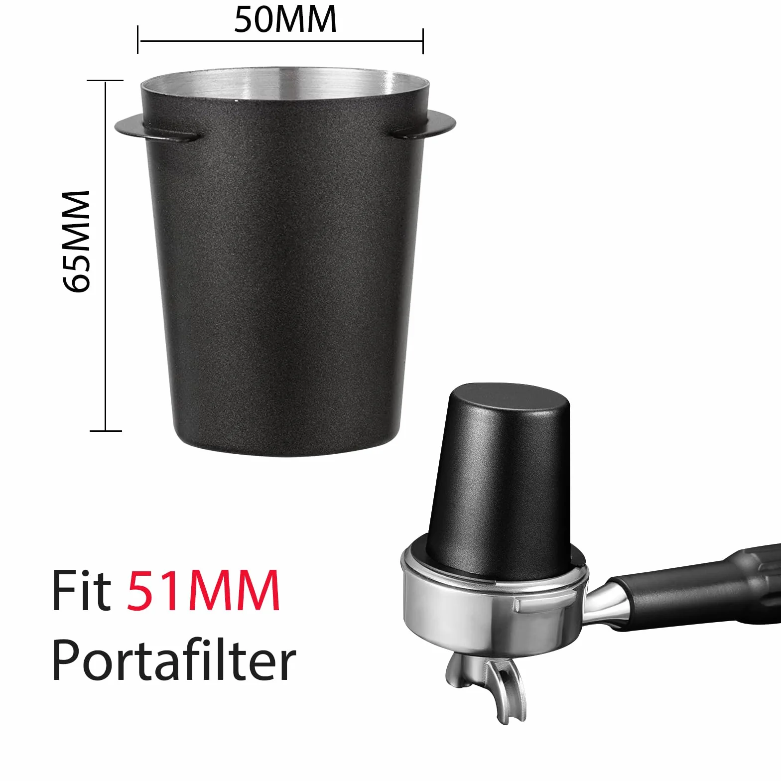 Kubek do dozowania kawy, 51 mm ze stali nierdzewnej, dozownik do kawy 51 mm do 51 mm uchwyt na filtr baristy, dozownik kawy do szybkiego transferu kawy mielonej, czarny