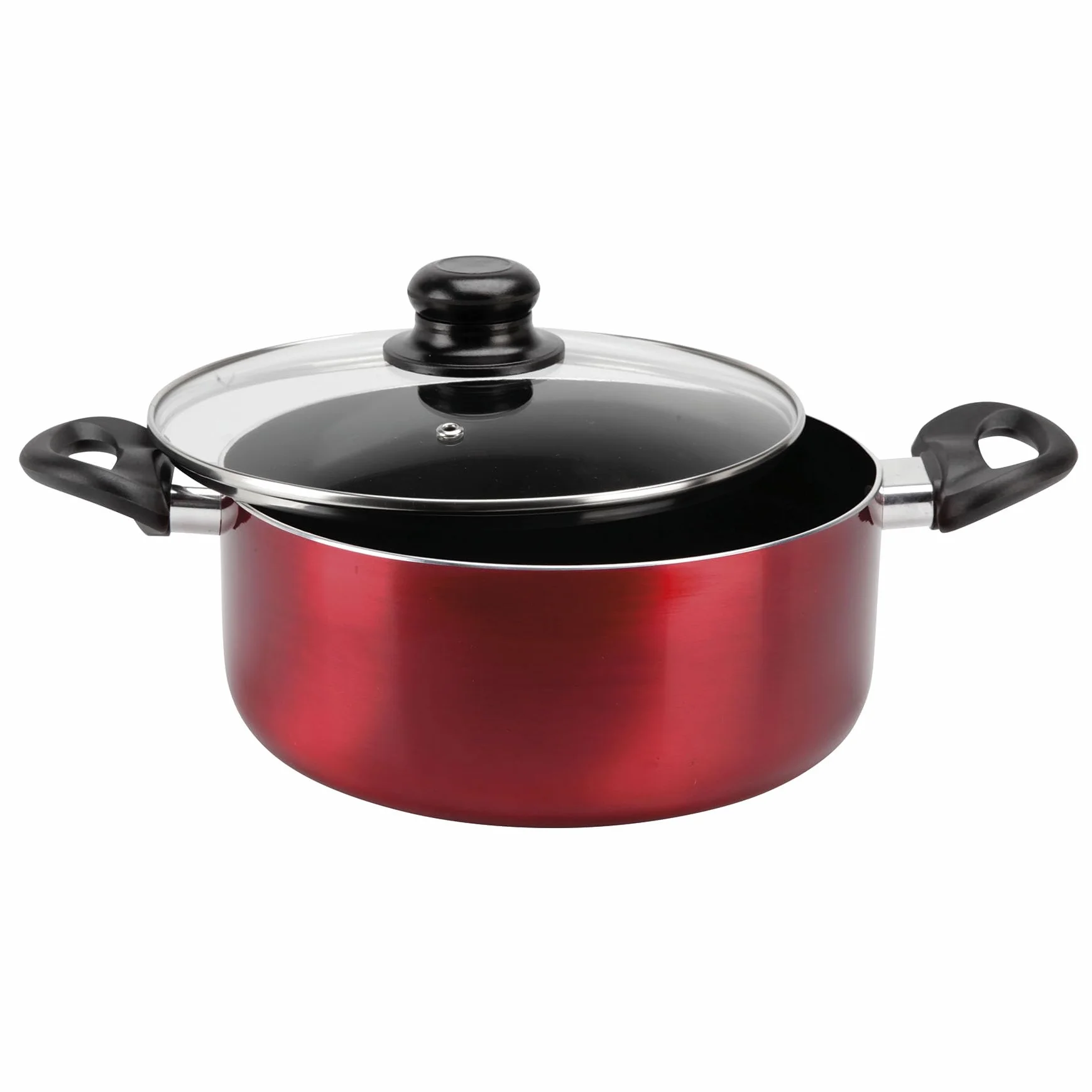 Sitram 712390 Rondel aluminiowy CHERRY Ø 24 cm - powłoka nieprzywierająca - kolor metaliczny czerwony - szklana pokrywa pary w zestawie - wszystkie palniki, w tym indukcyjne