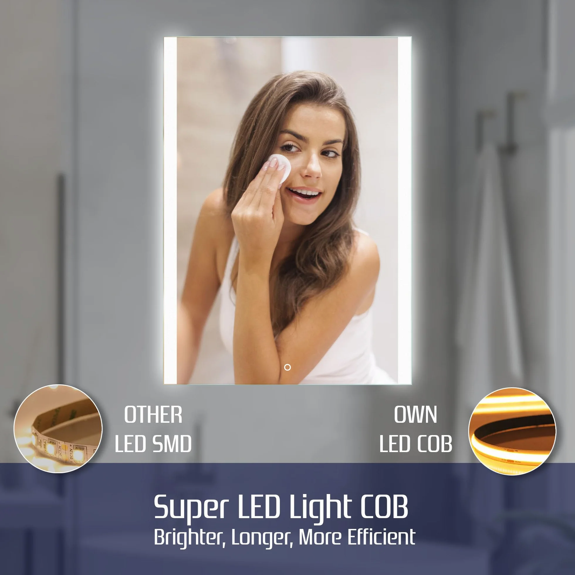 50x70 cm Prostokątne Lustro Łazienkowe z Oświetleniem LED Podświetlone Lustro z Włącznikiem Lustro Łazienkowe LED z Podświetlanymi Krawędziami Bocznymi