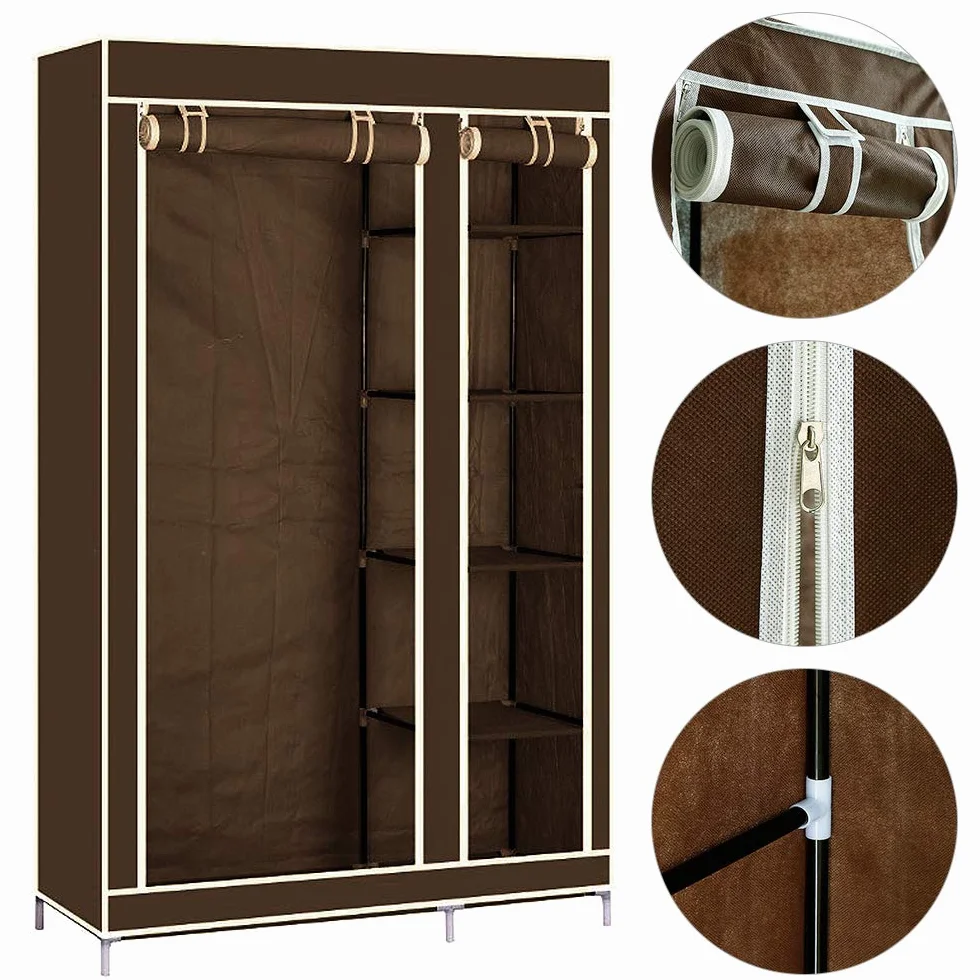 homewell Szafa na ubrania, składana szafa z materiału, składana garderoba z 1 drążkiem na ubrania, 110 x 45 x 178 cm, dwoje drzwi, pięć regałów na buty, brązowa