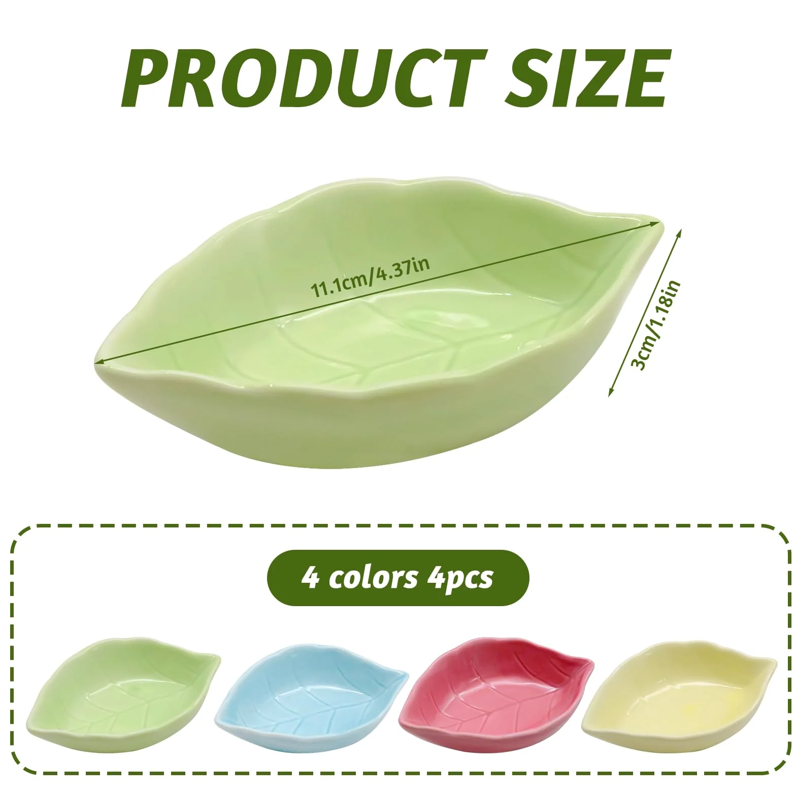 4 szt. ceramiczne miseczki do dipów w kształcie liścia, 11x7,5 cm Mini miseczki w kształcie liścia ręcznie robione, miseczki do sosów, 4 kolory małe miseczki na przekąski, miseczki deserowe do sosu