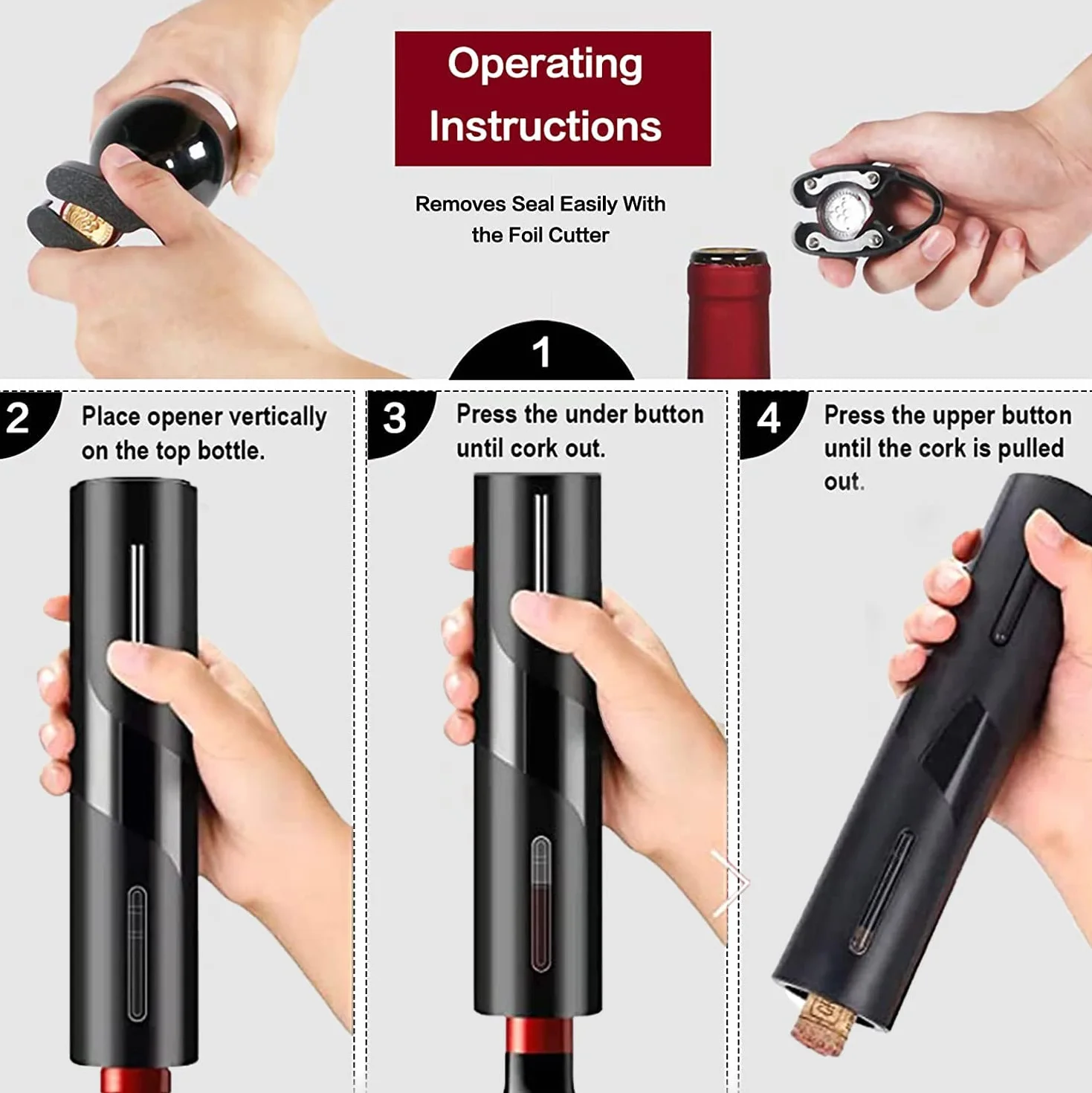 Elektryczny korkociąg do wina, pudełko prezentowe 6 w 1 Elektryczny otwieracz do butelek wina z obcinaczem do folii, korkiem próżniowym i nalewakiem do wina, akumulator USB